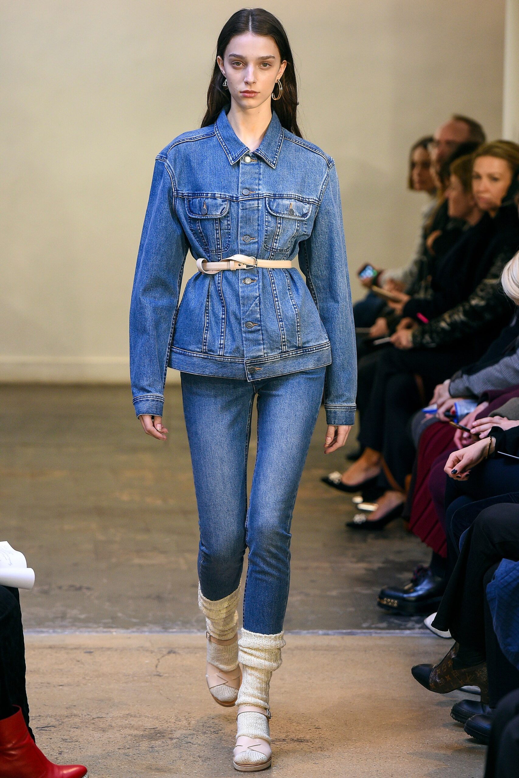 fitted denim jacket and pants