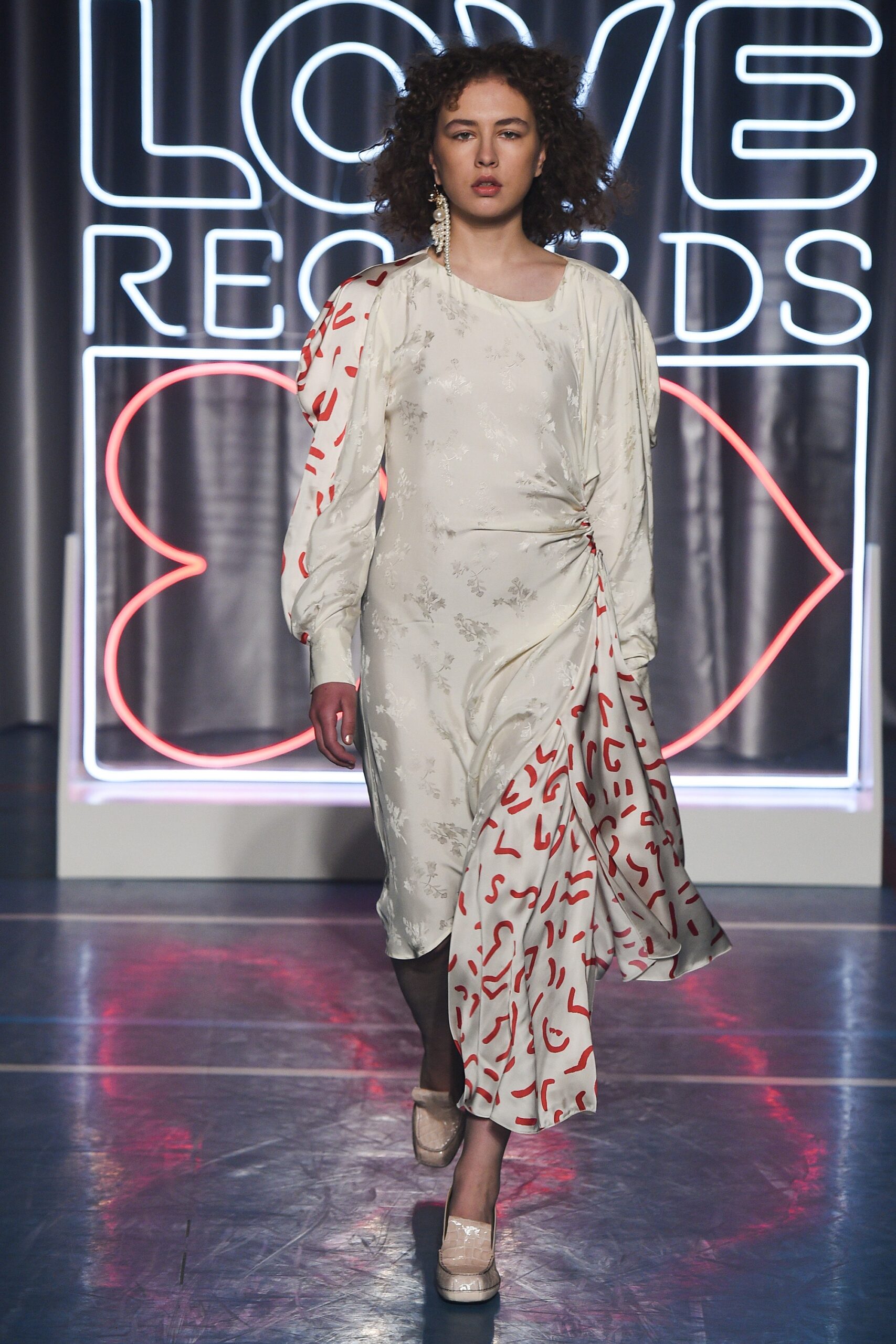 white silk printed midi dress