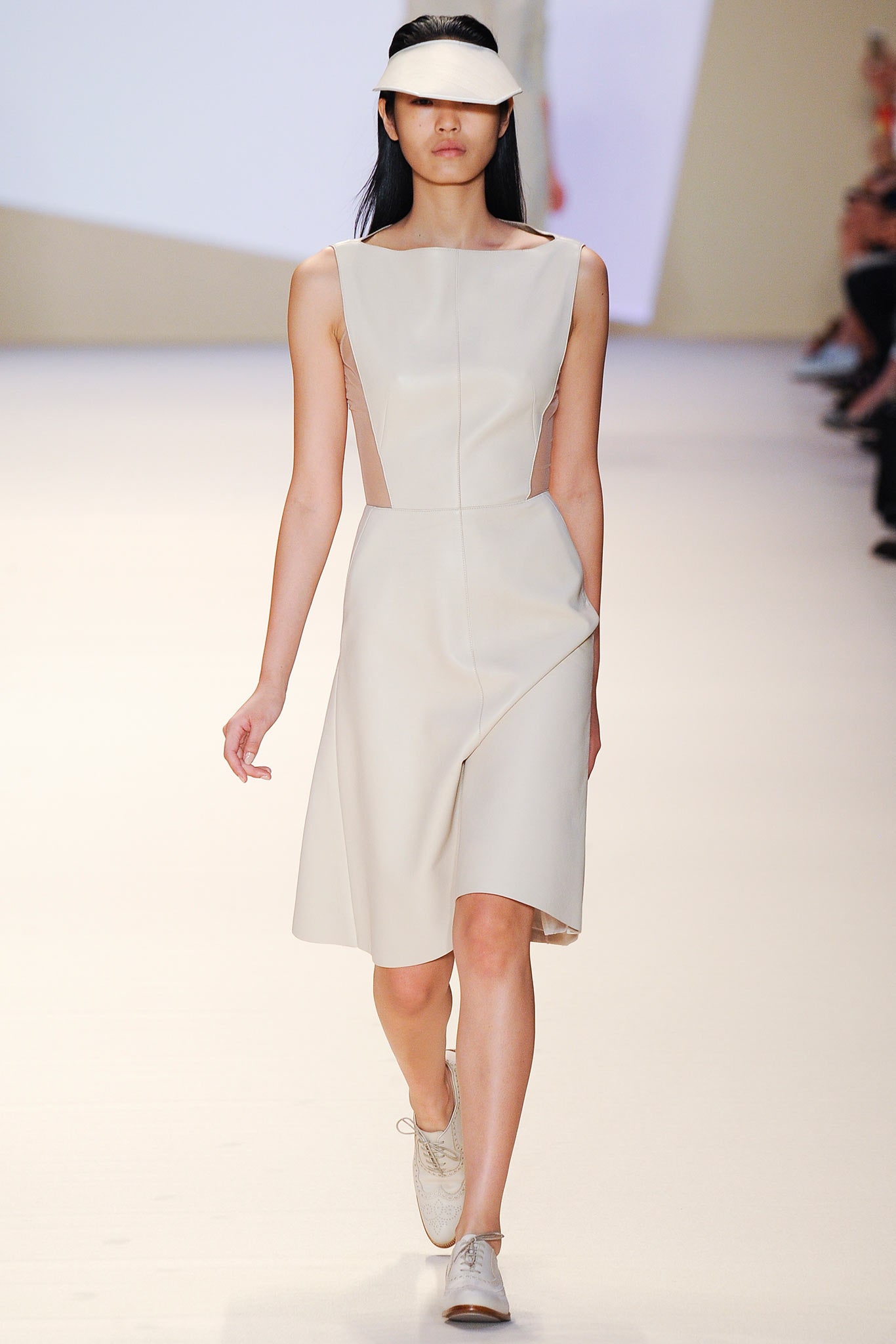 beige leather sleeveless dress