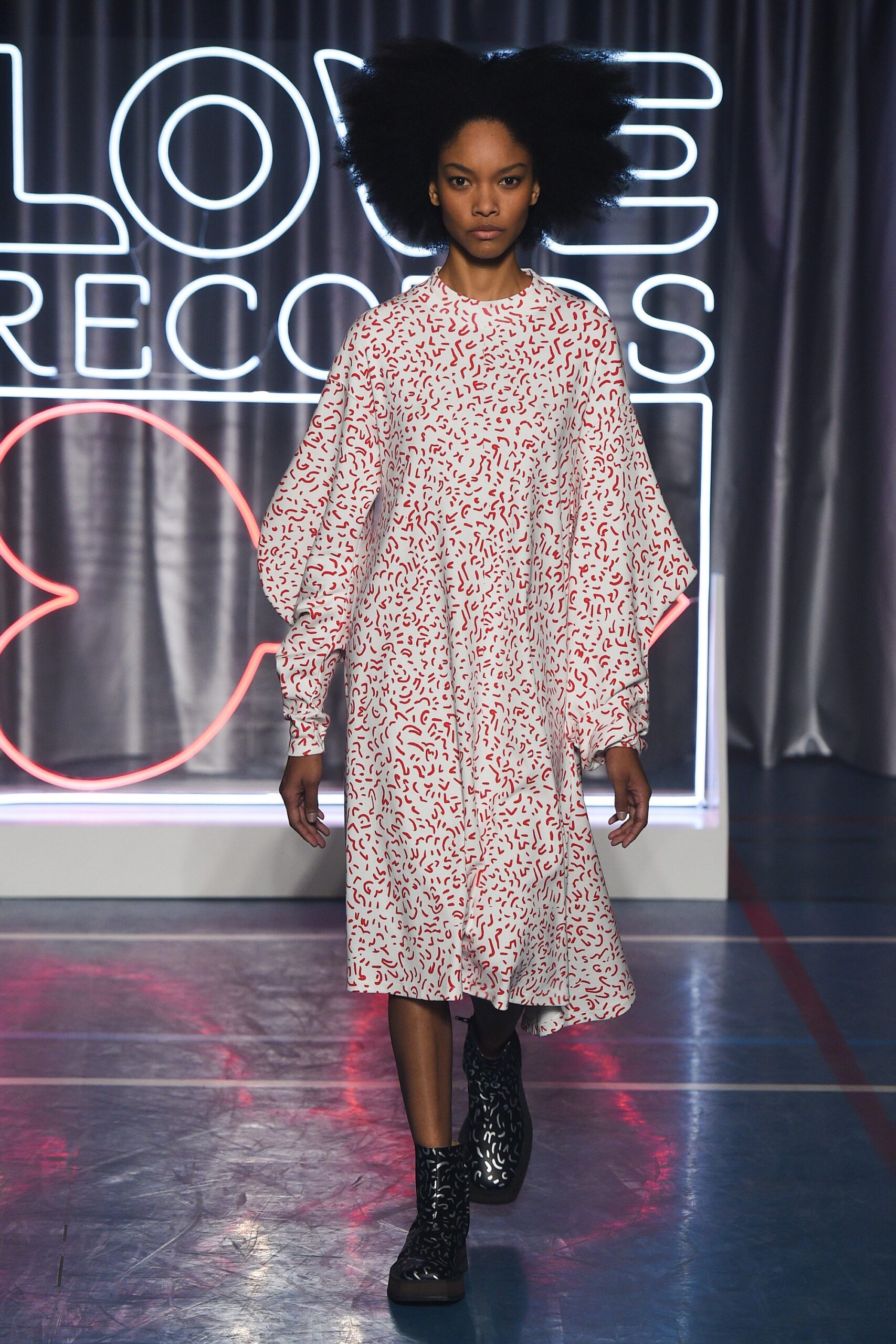 relaxed white and red printed dress