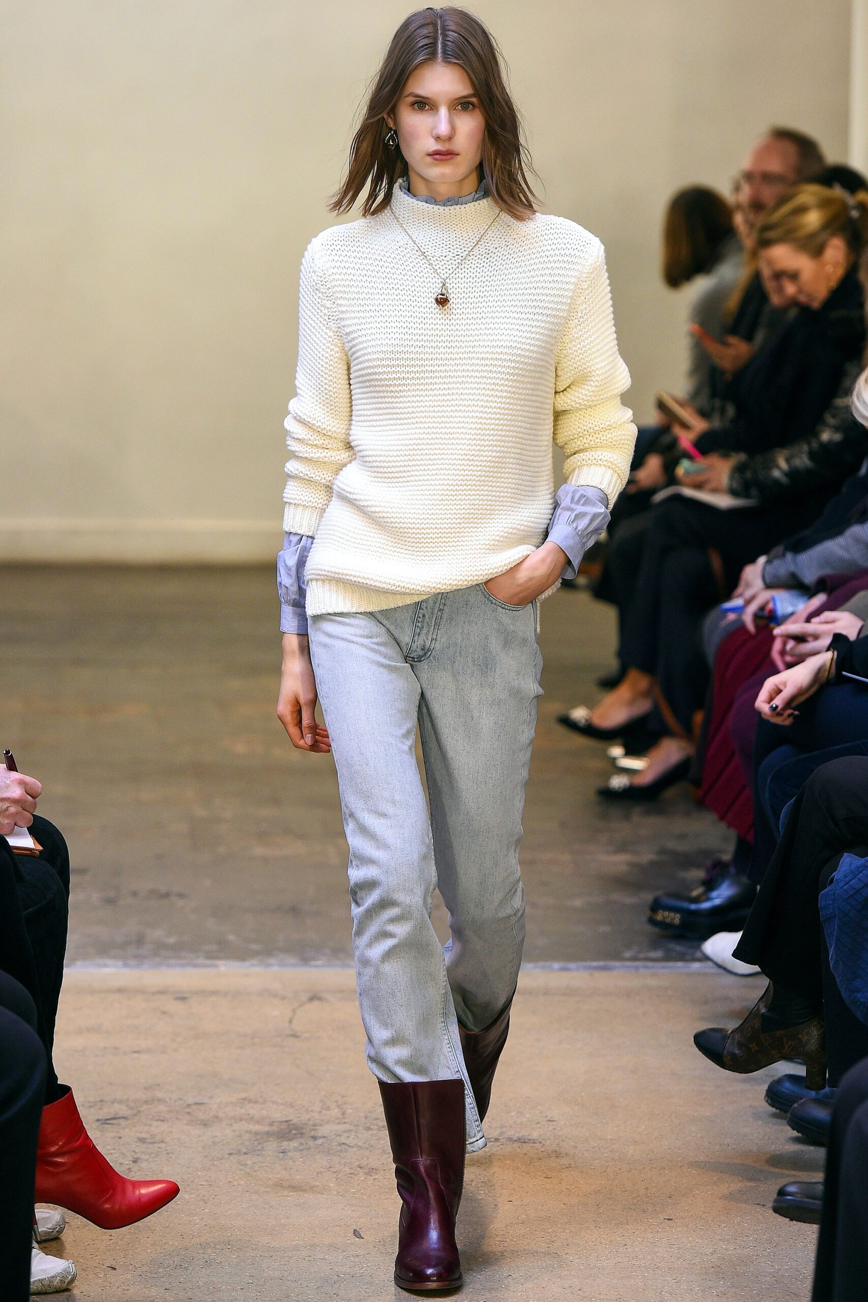white relaxed sweater with jeans