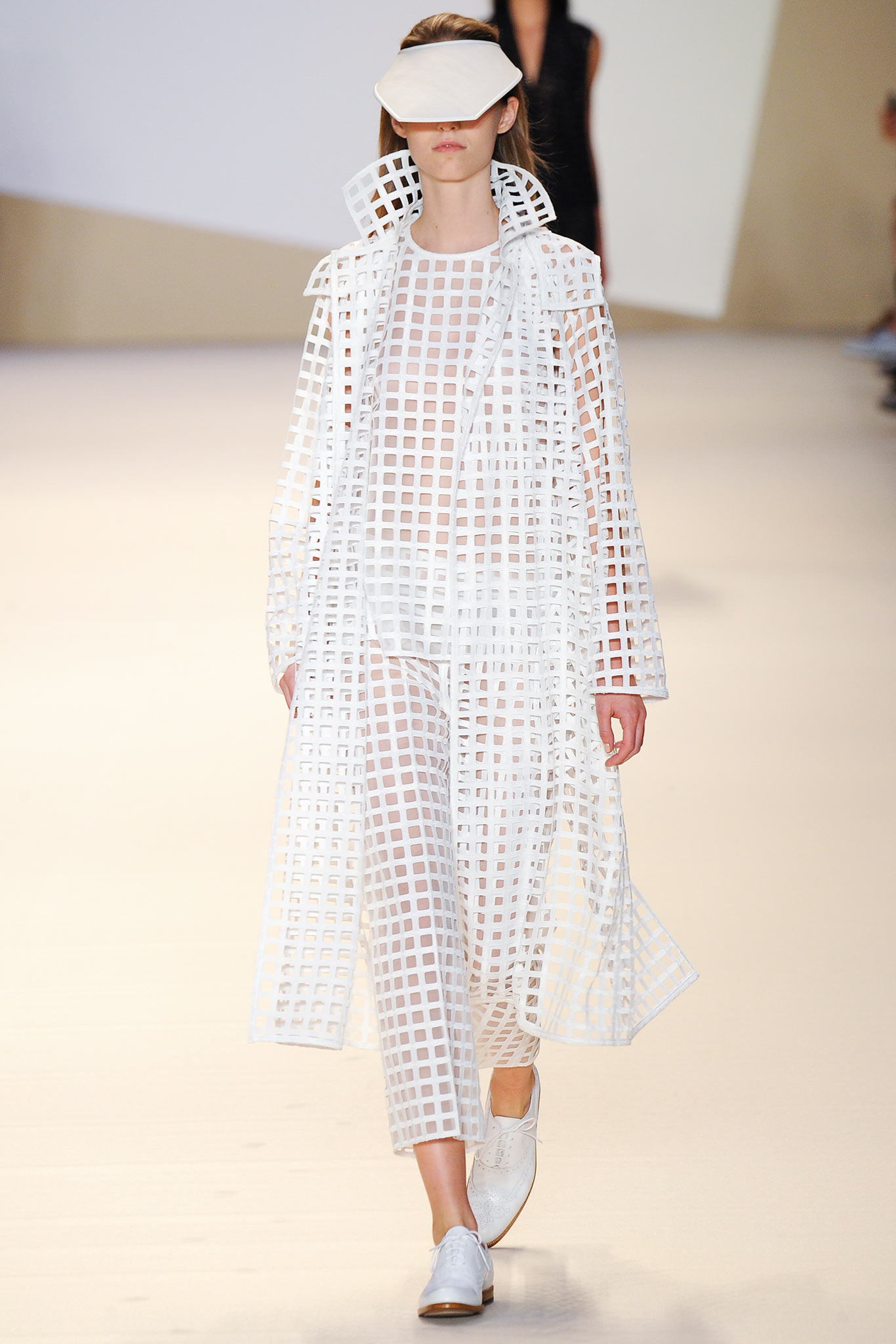 white mesh coat and pants