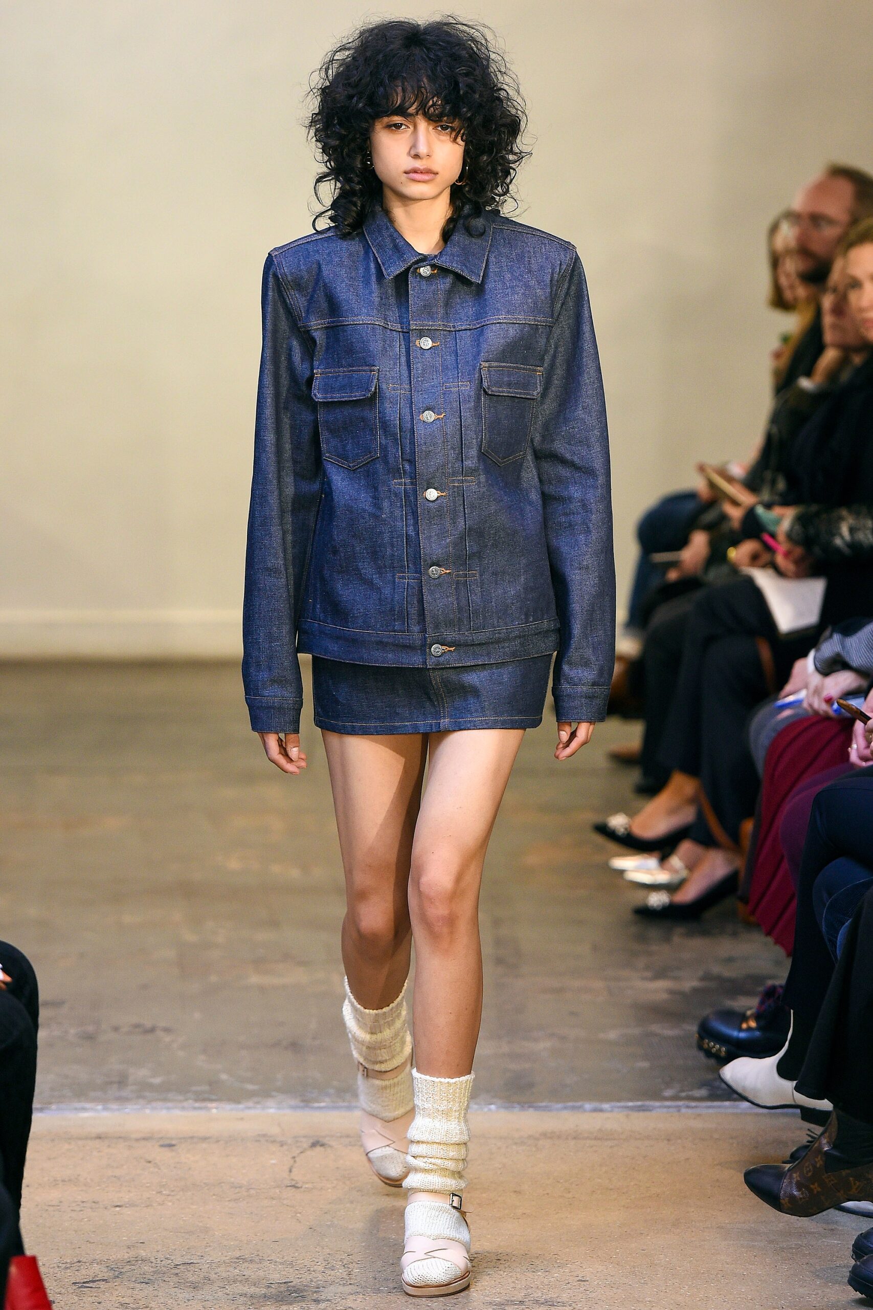 denim jacket and mini skirt