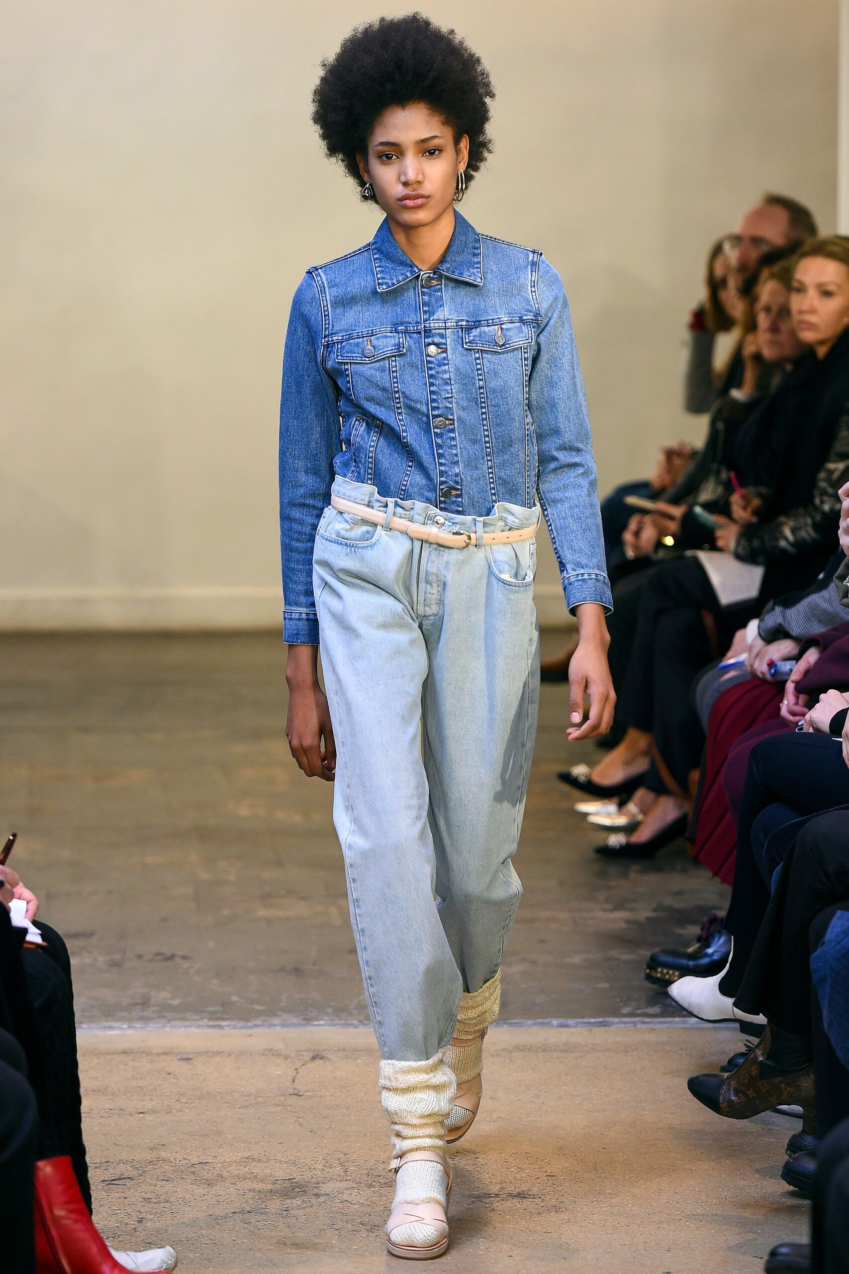 denim jacket and relaxed pants