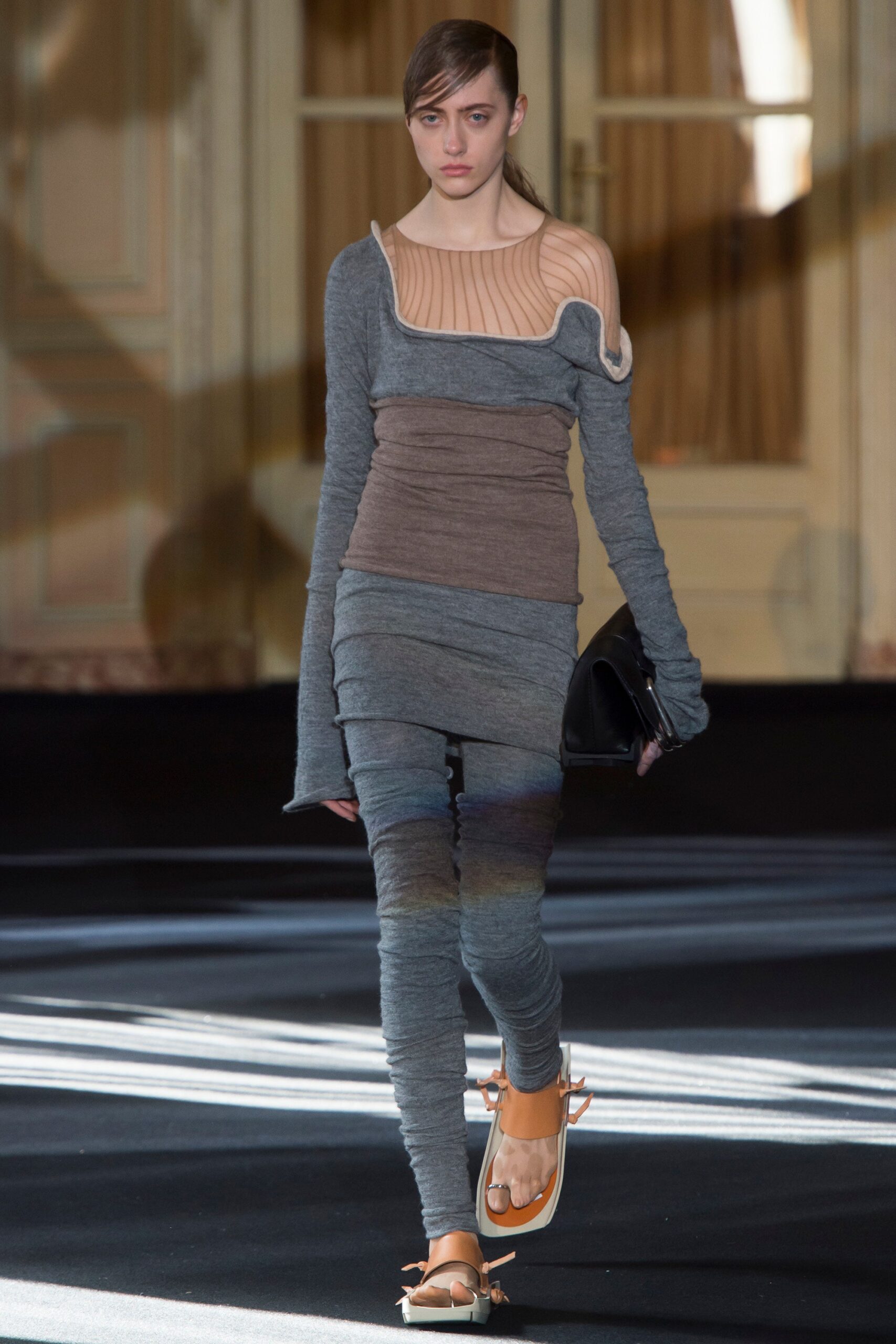 asymmetric gray and brown dress