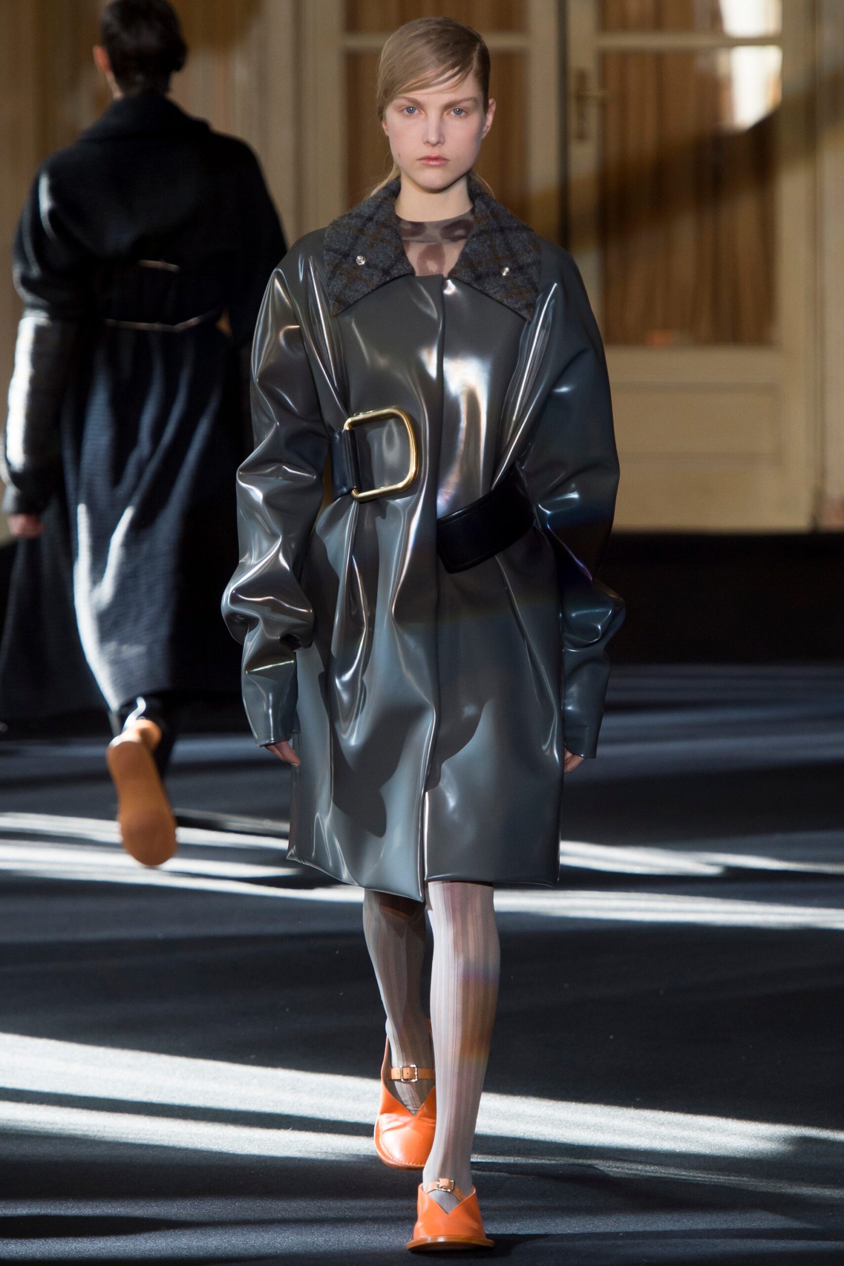 gray vinyl relaxed coat
