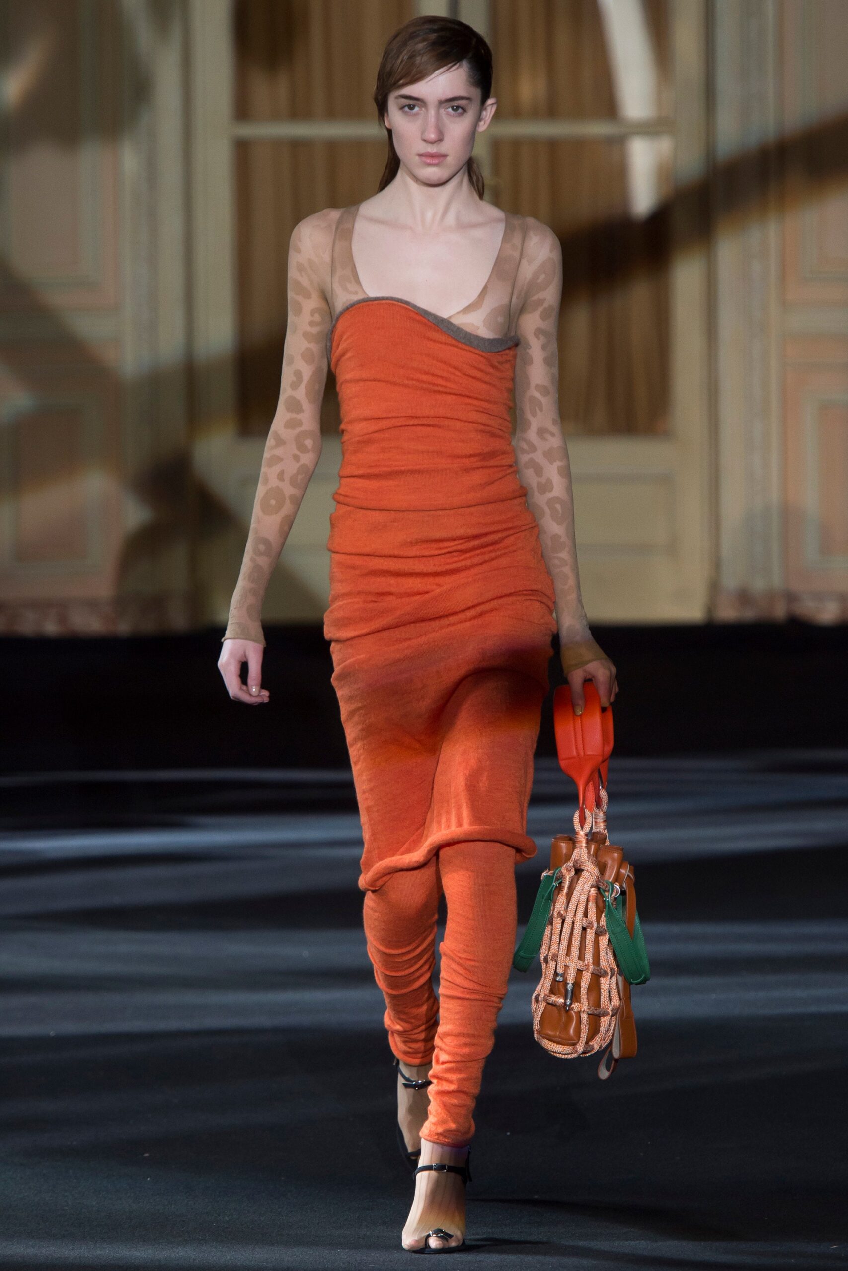 fitted orange sleeveless dress