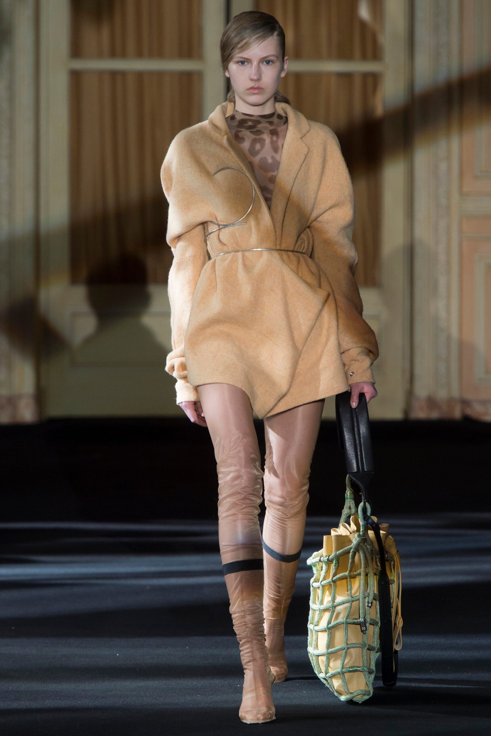 beige wool coat with nude pants