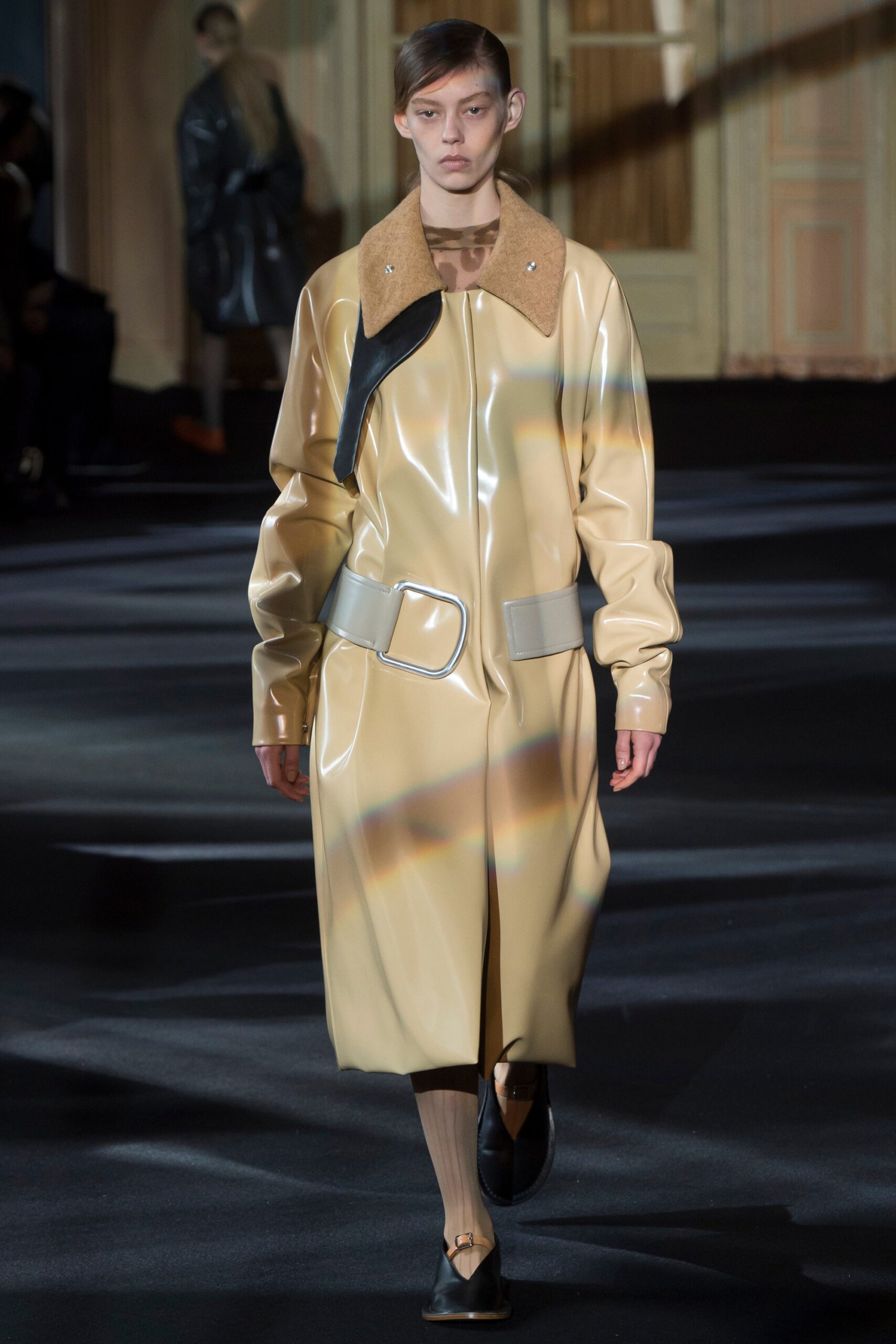 beige vinyl relaxed coat