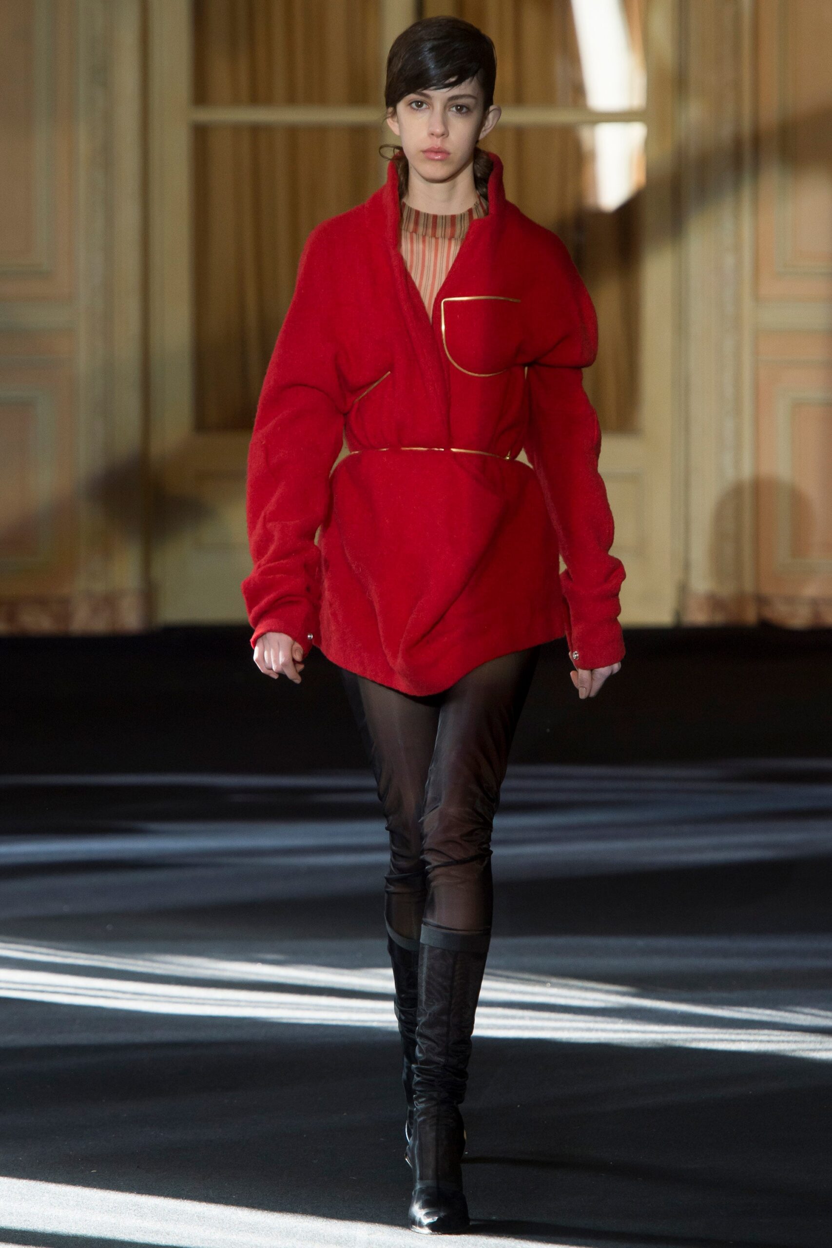 oversized red faux-fur coat