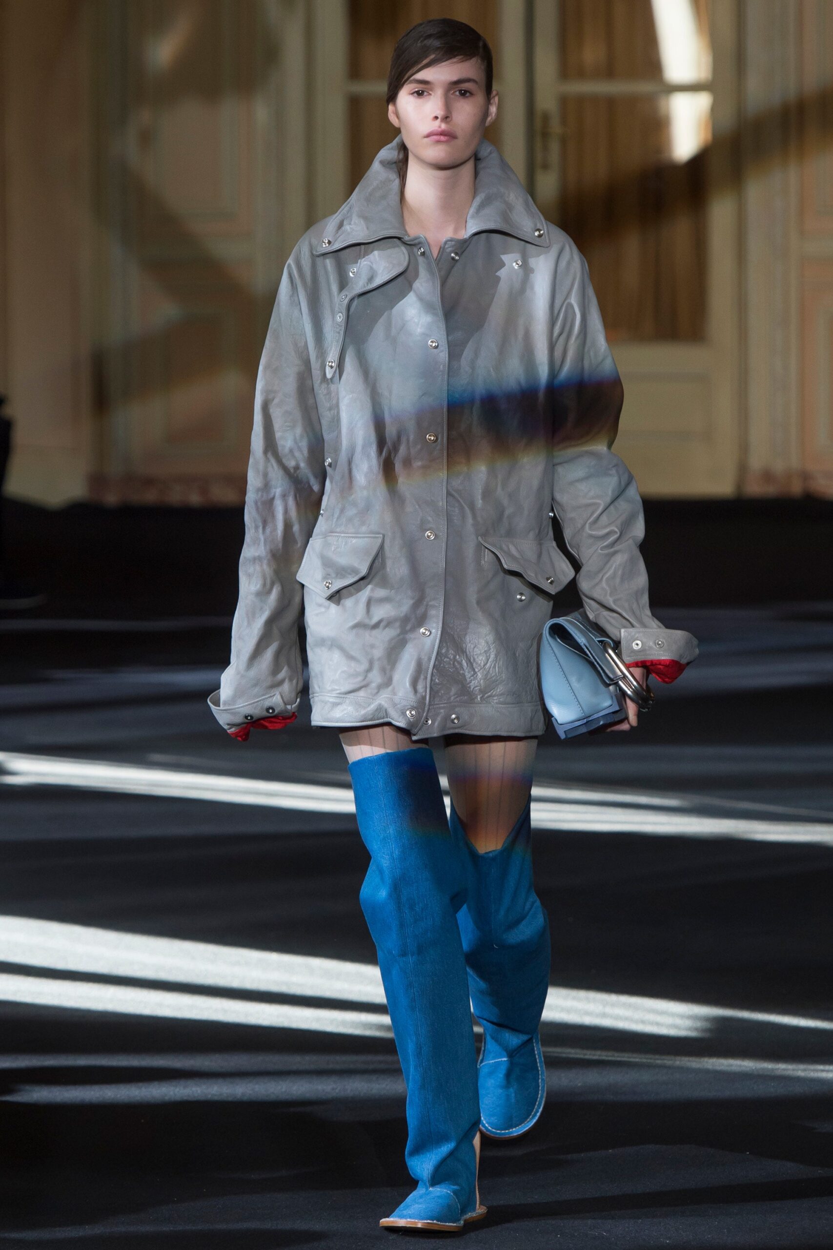 gray relaxed jacket with mini dress