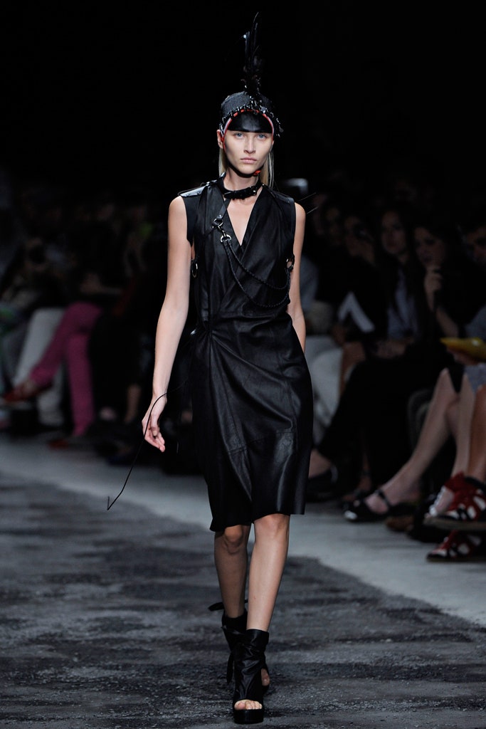 black leather sleeveless dress
