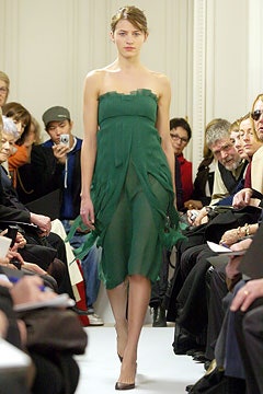 green silk strapless dress