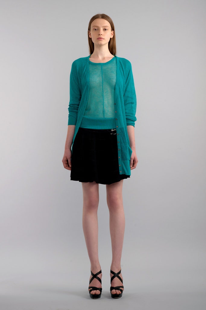 teal cotton long-sleeve relaxed buttoned cardigan