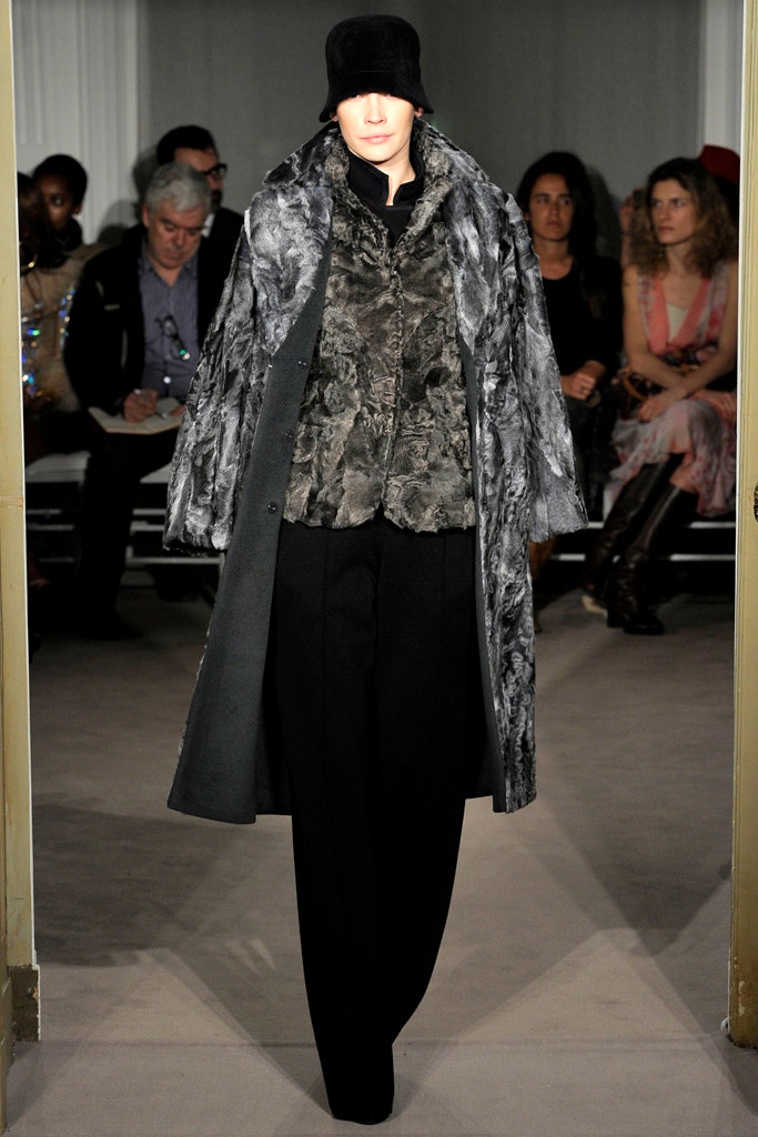 gray faux-fur coat and vest