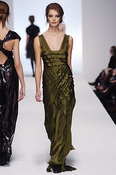 fitted green silk gown
