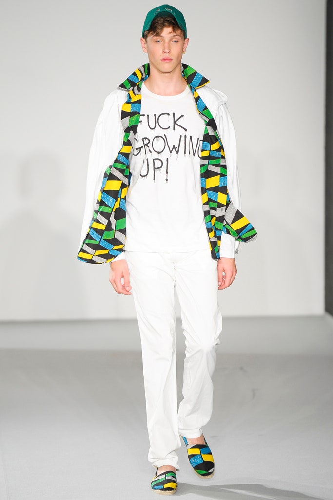 multi-colored jacket with graphic t-shirt