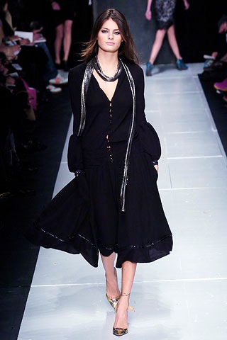 black silk midi dress with silver scarf