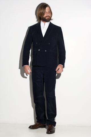 blue tailored suit with white shirt