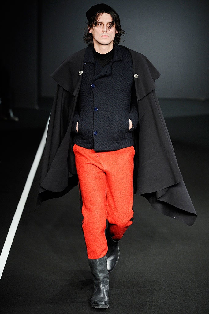 red wool tailored straight-leg pants