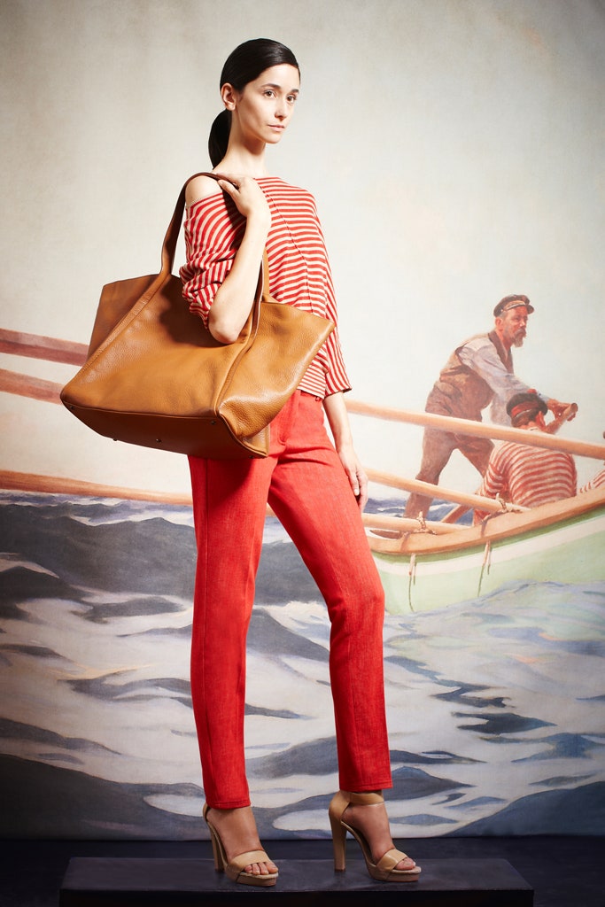red striped top with fitted pants