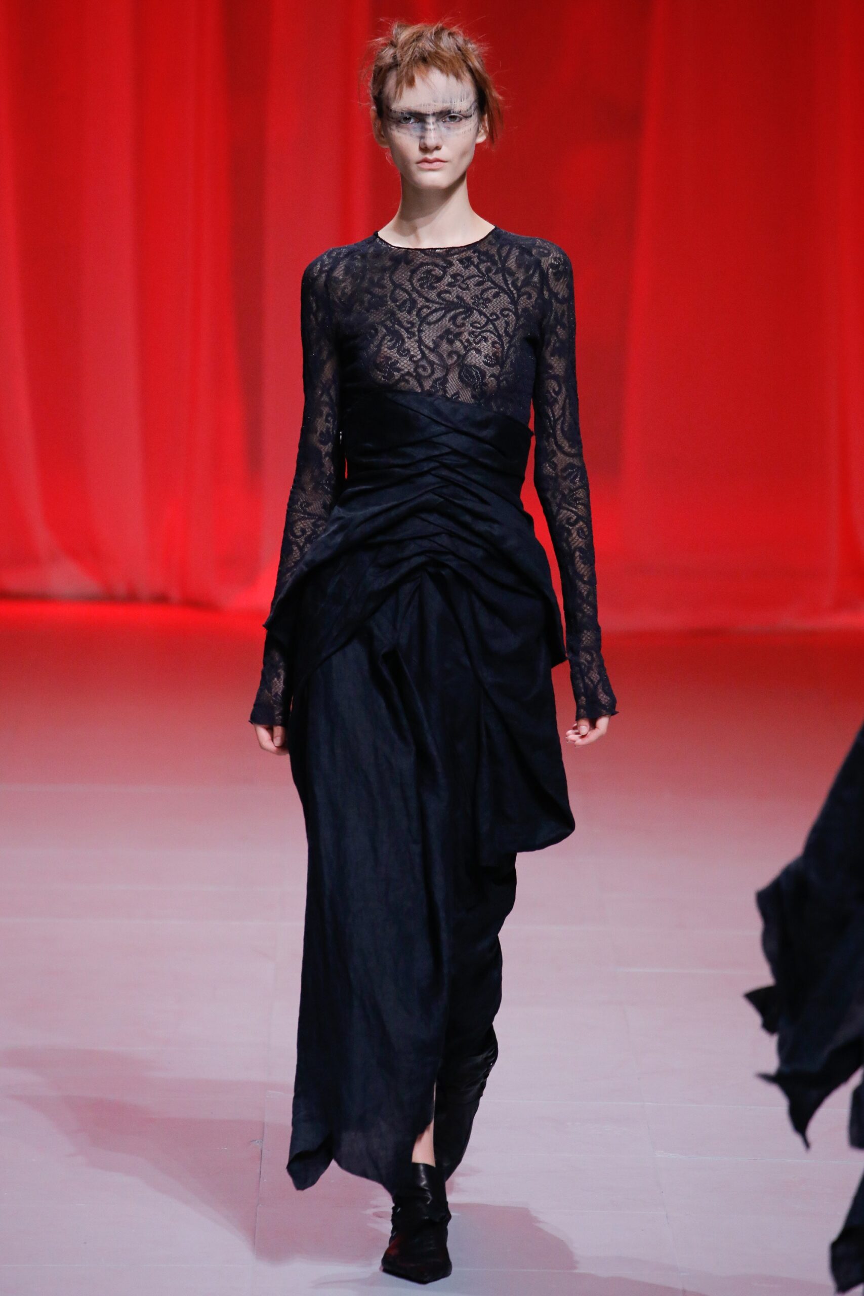 black silk long-sleeve ruched dress
