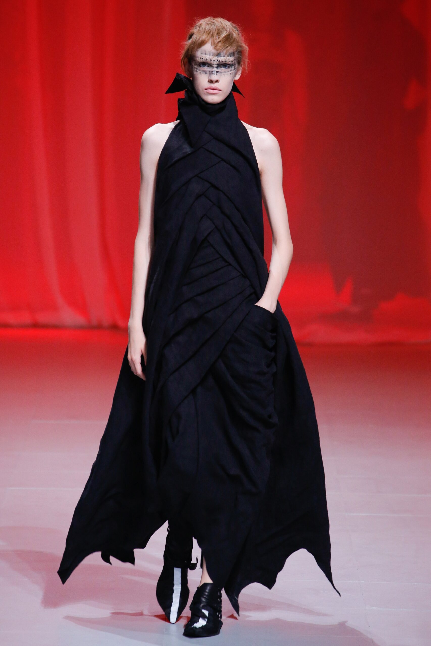 black draped asymmetric maxi dress