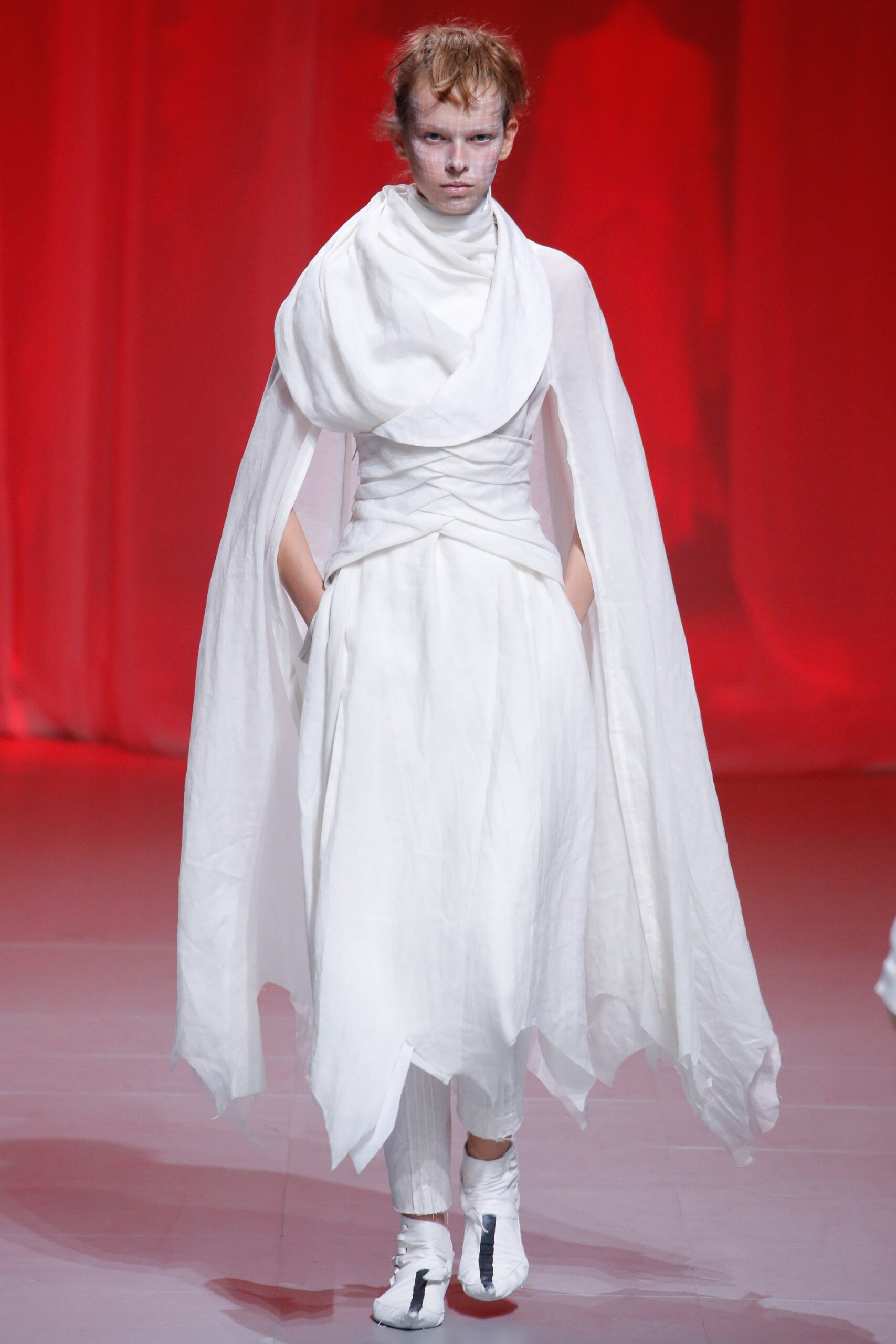 white cotton oversized layered flowing cape