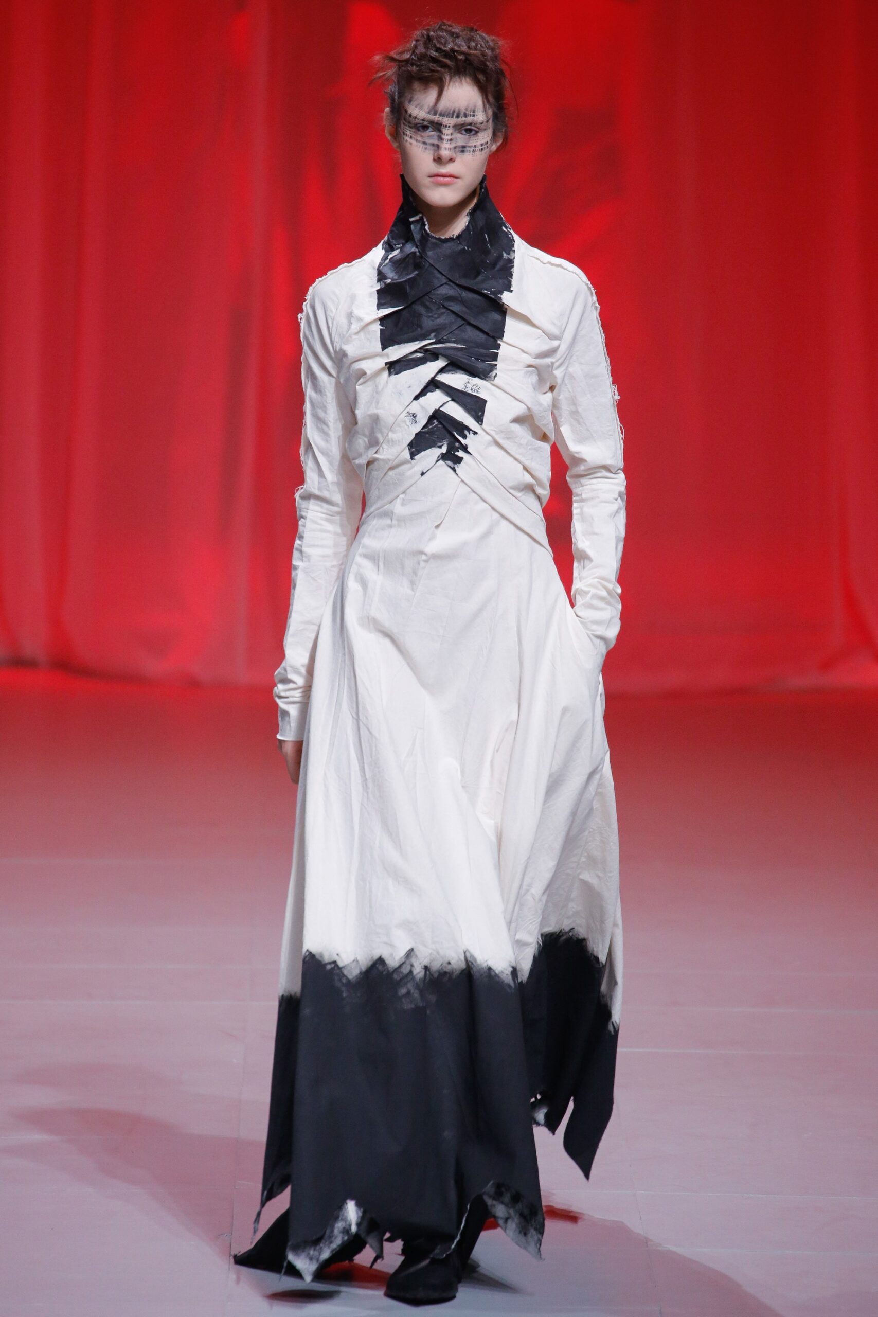 white and black asymmetric dress