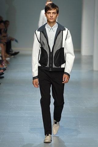 white cotton long-sleeve collared structured zippered color-blocked jacket