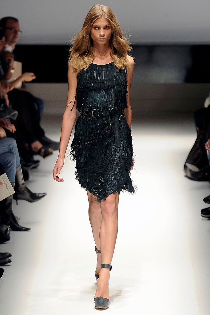 black silk sleeveless fringed dress