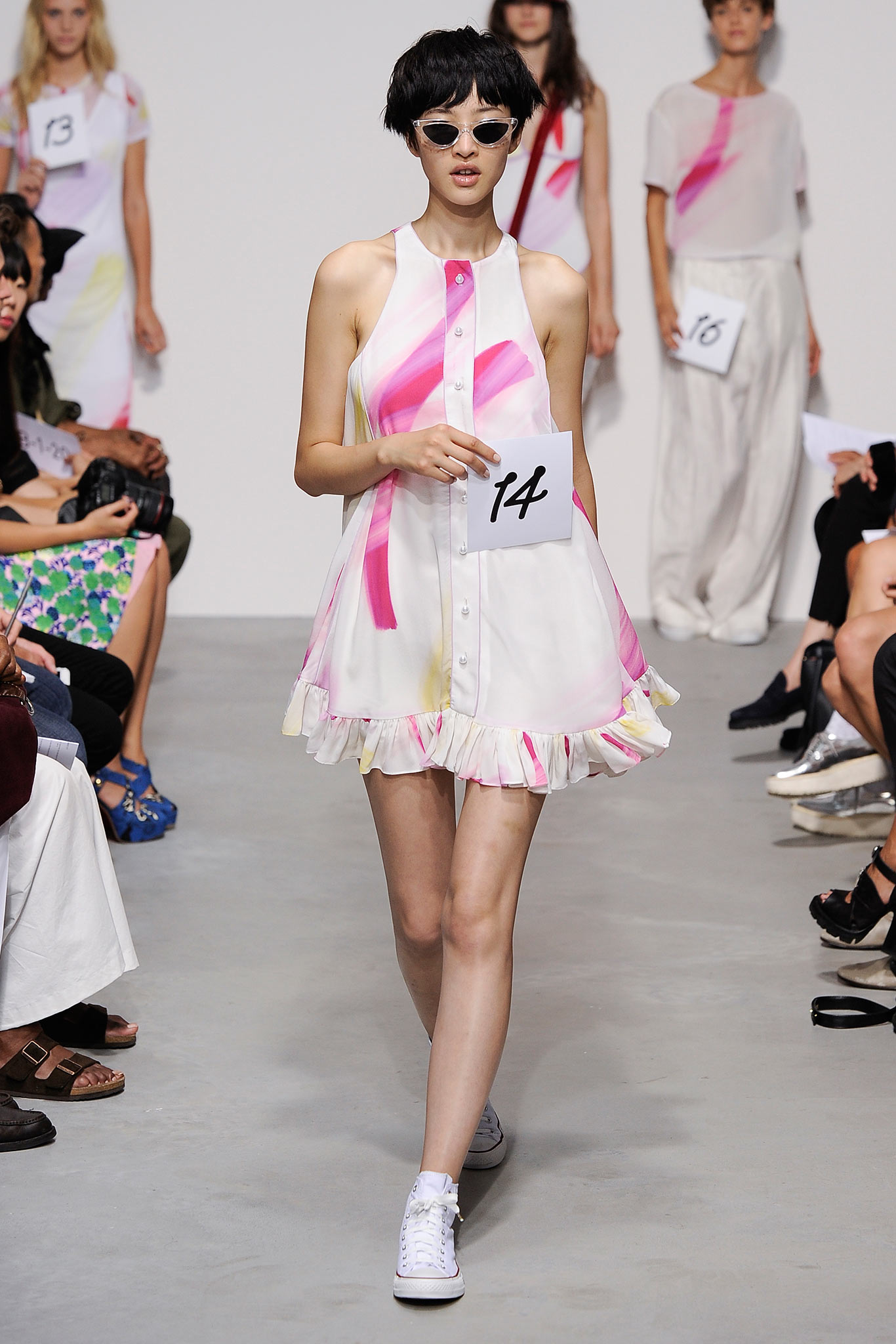 white mini dress with ruffles