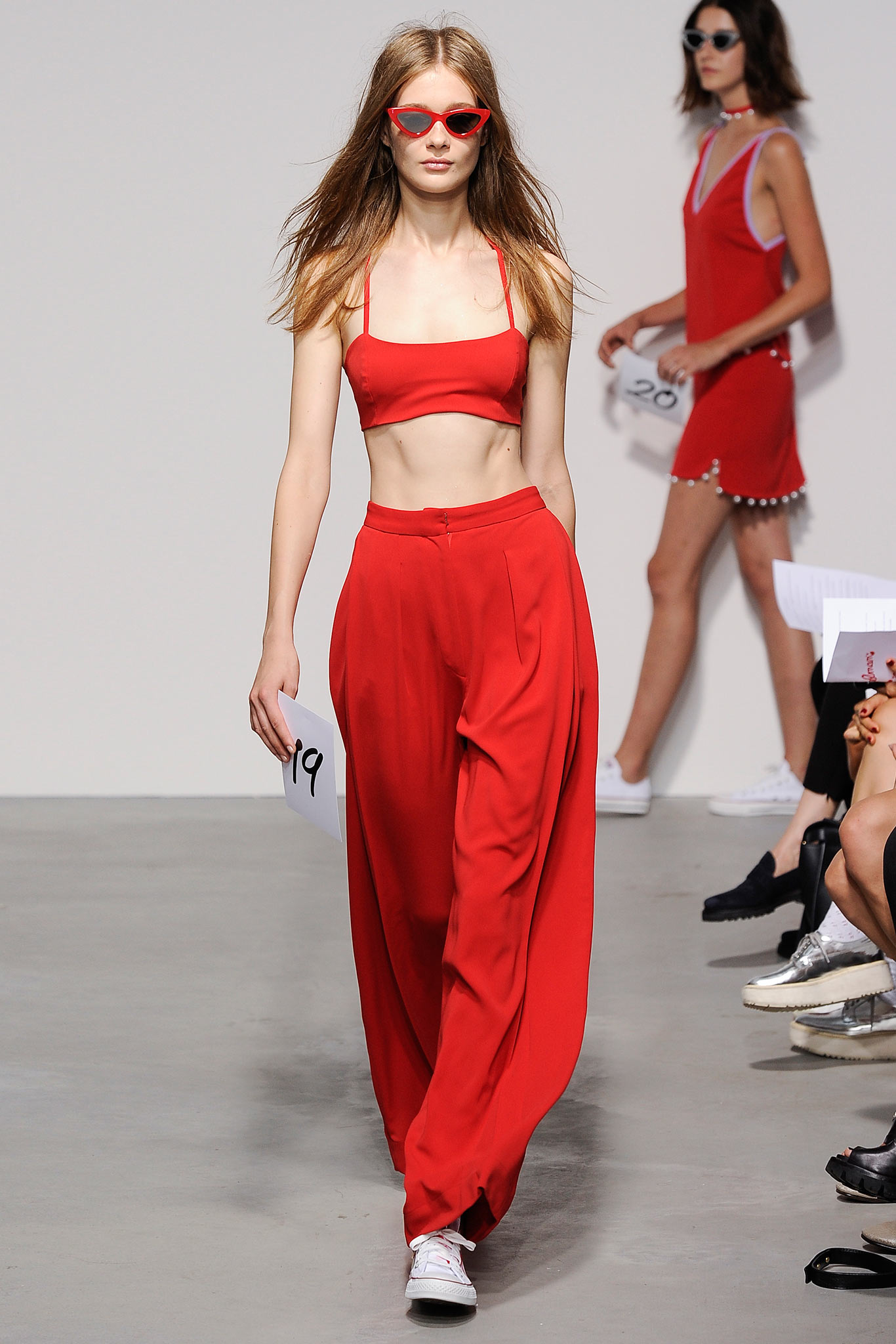 red sleeveless fitted crop-top