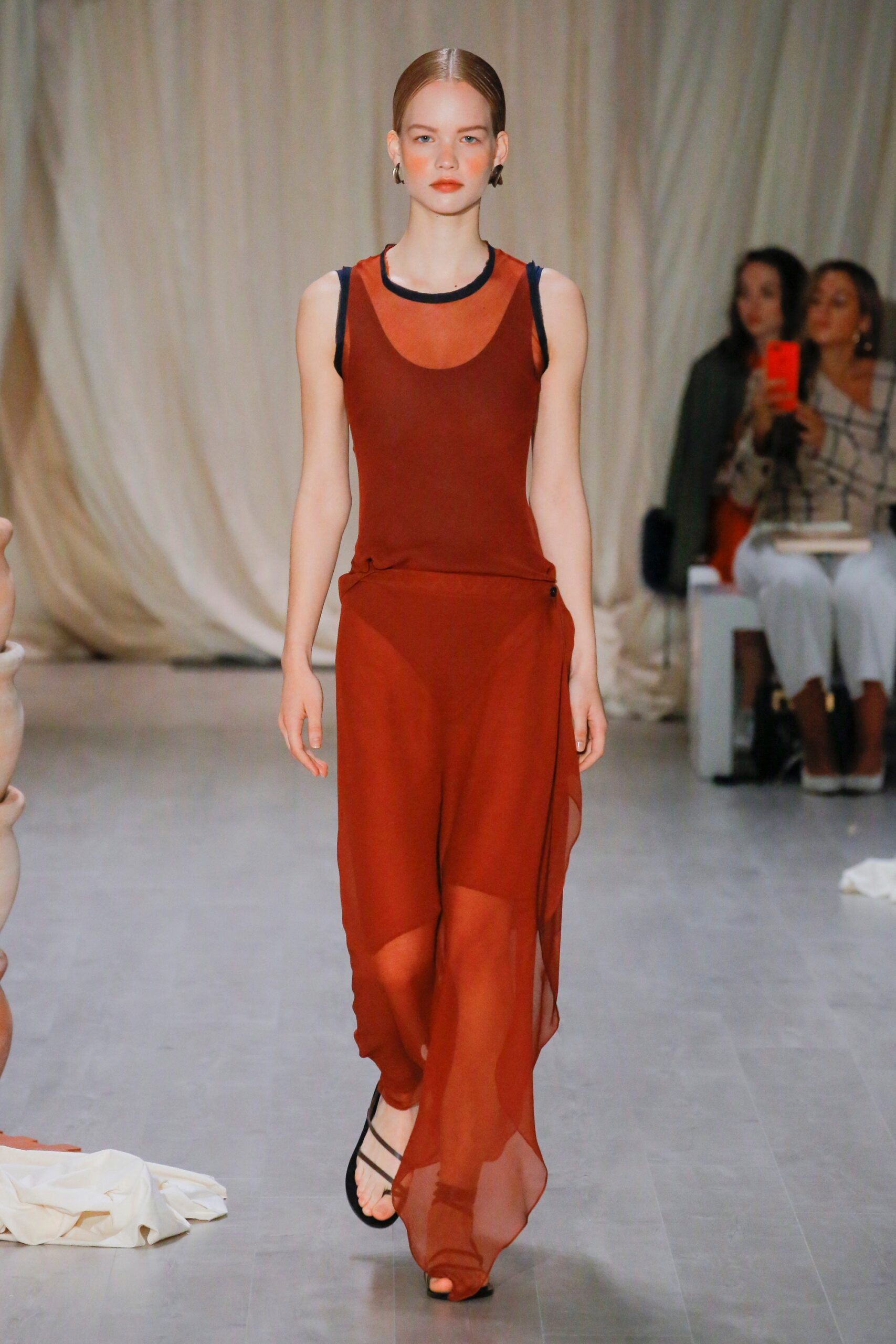 red silk sleeveless dress
