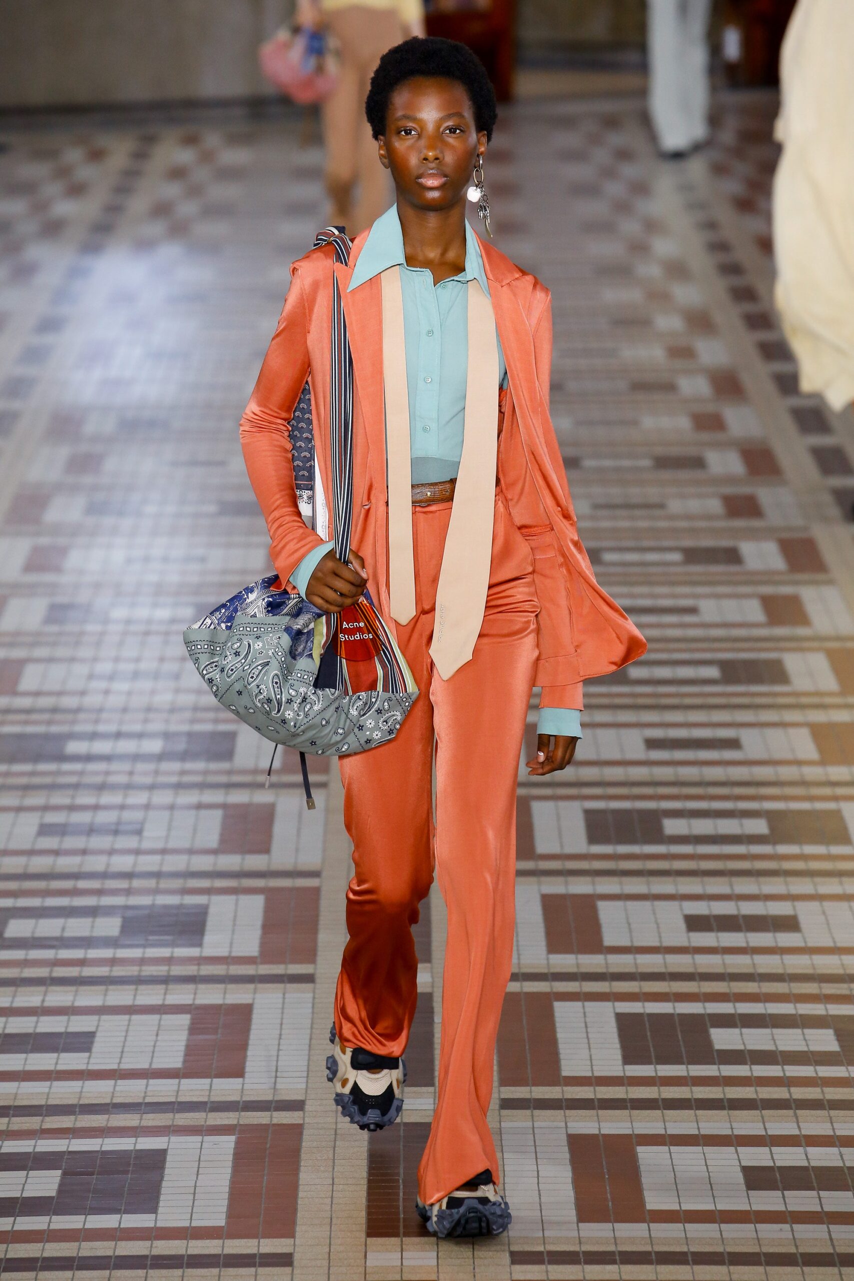 orange silk fitted suit
