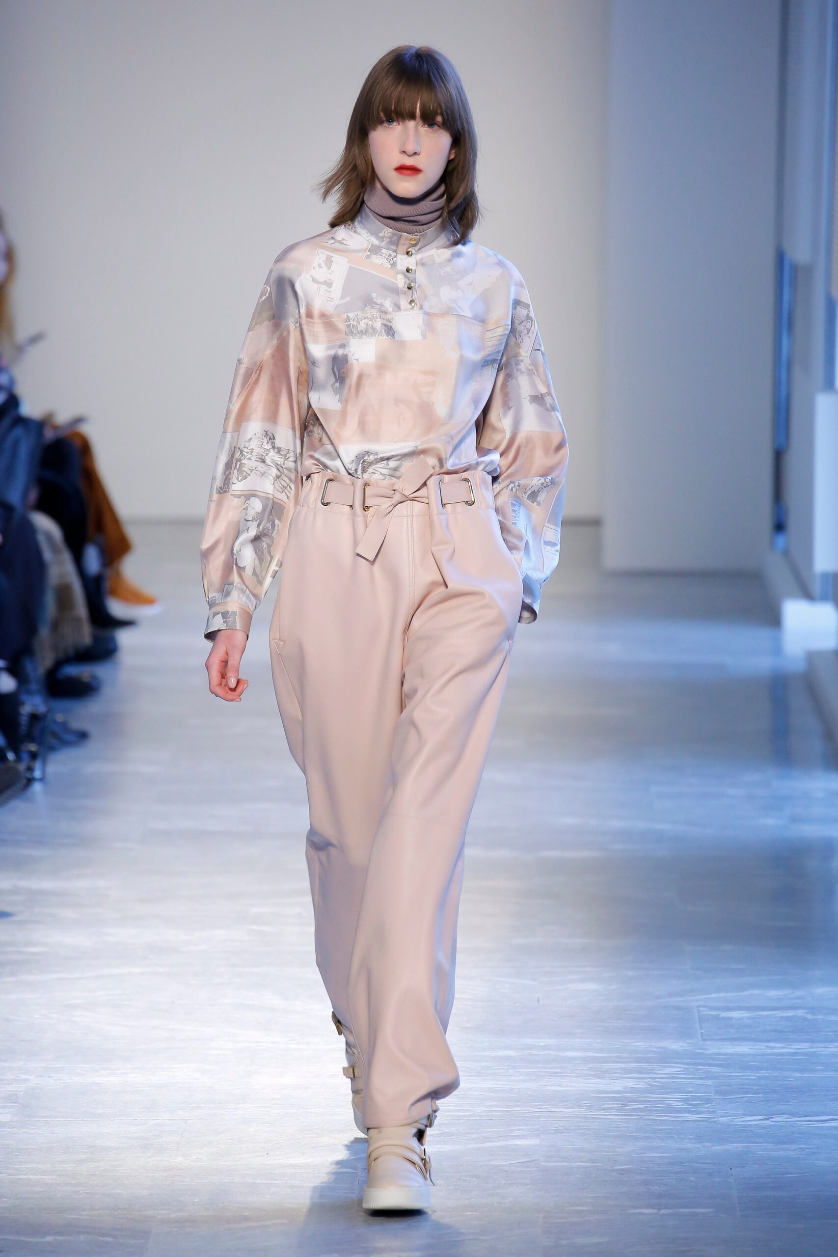 pink silk long-sleeve collared relaxed printed shirt
