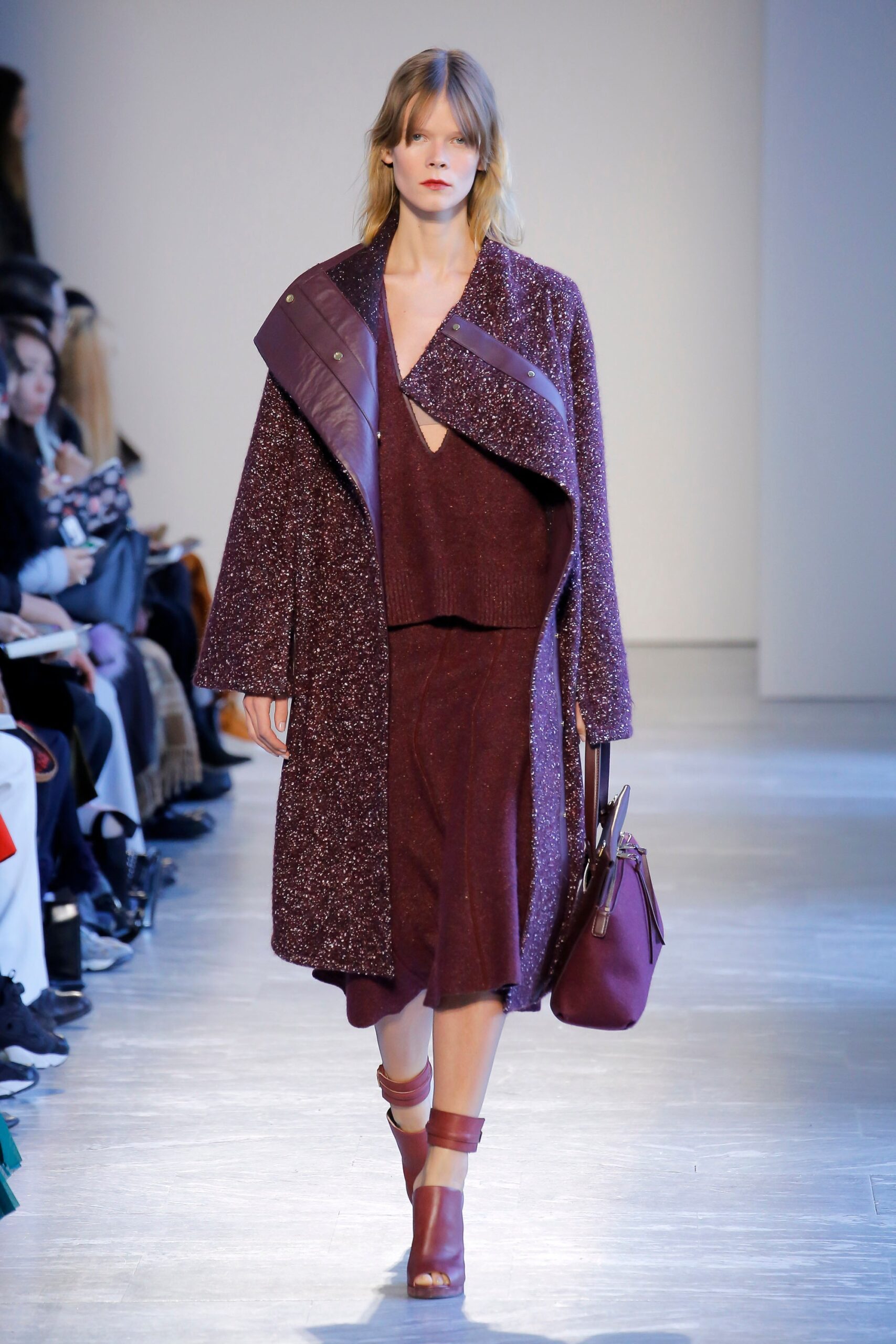 purple wool coat and dress