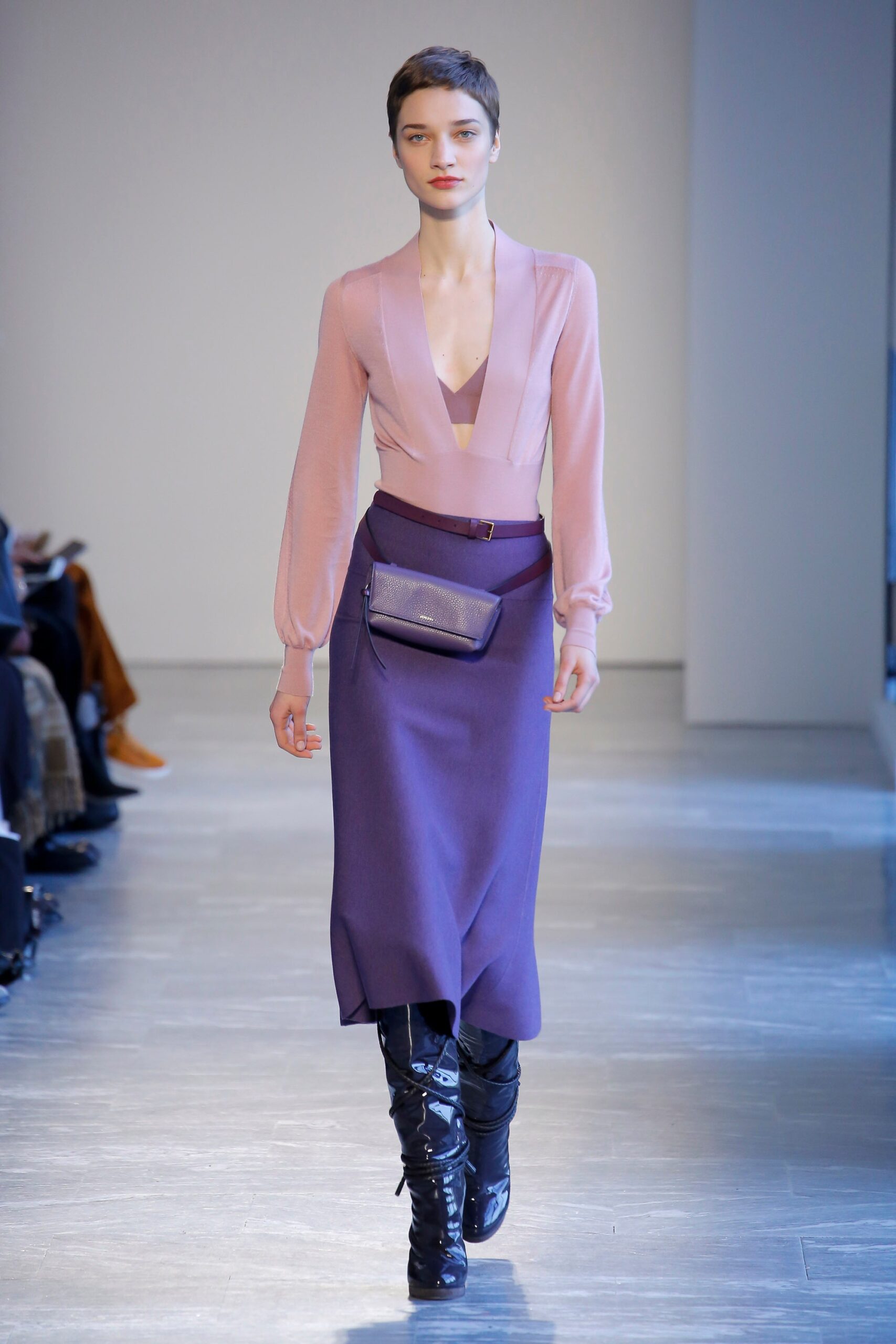 pink silk top purple skirt