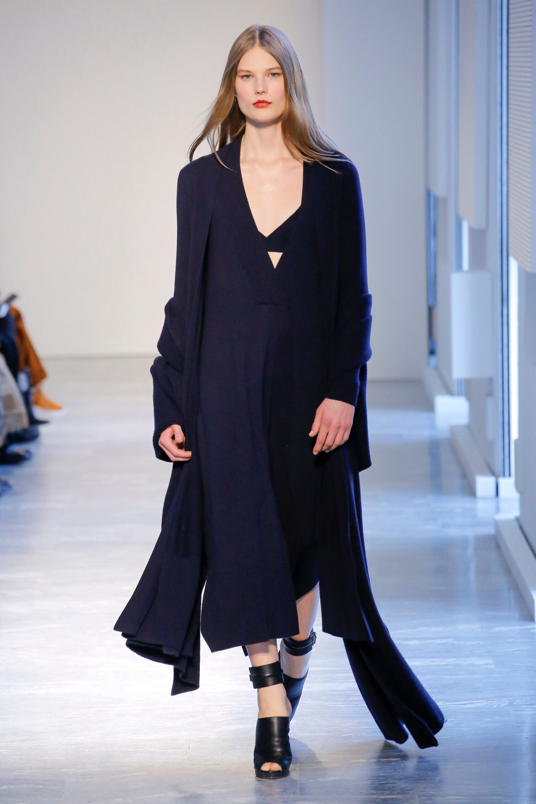 blue midi dress with coat