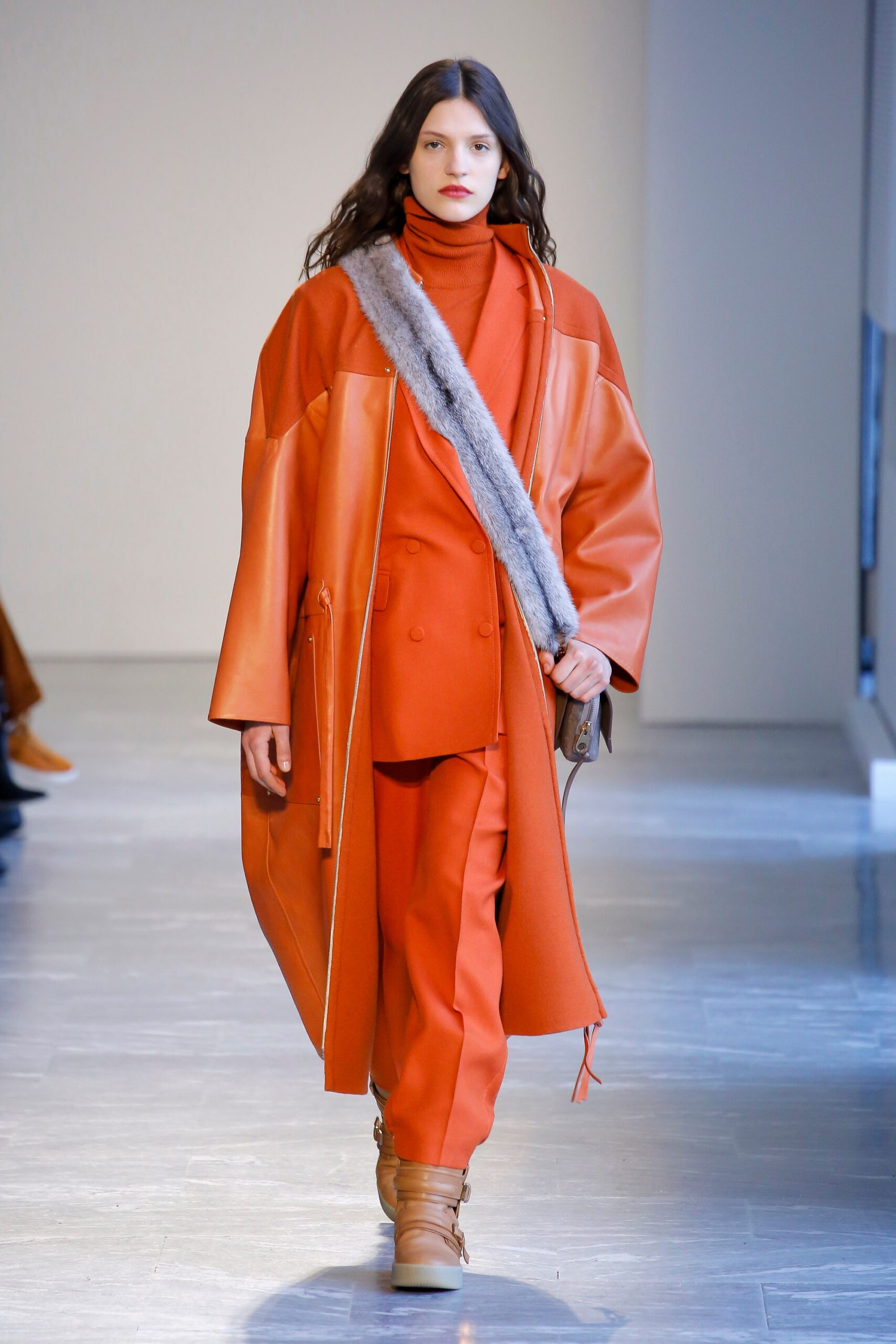 orange leather tailored straight-leg pants