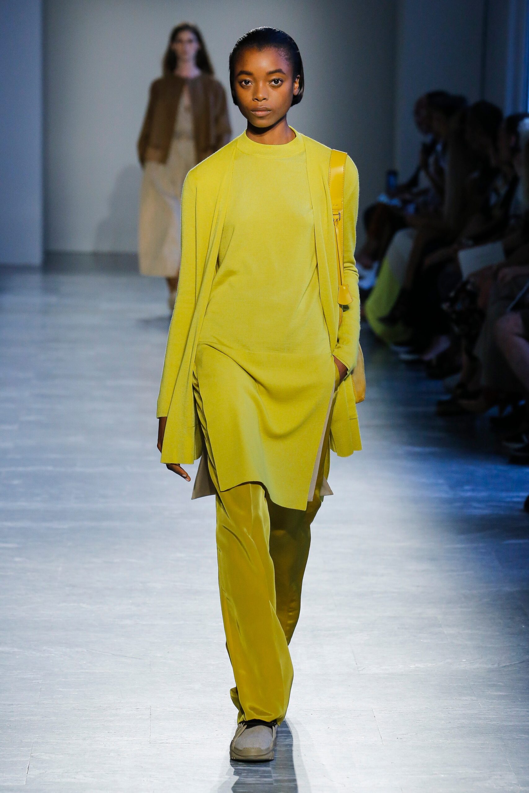 yellow cotton long-sleeve collared fitted layered jacket