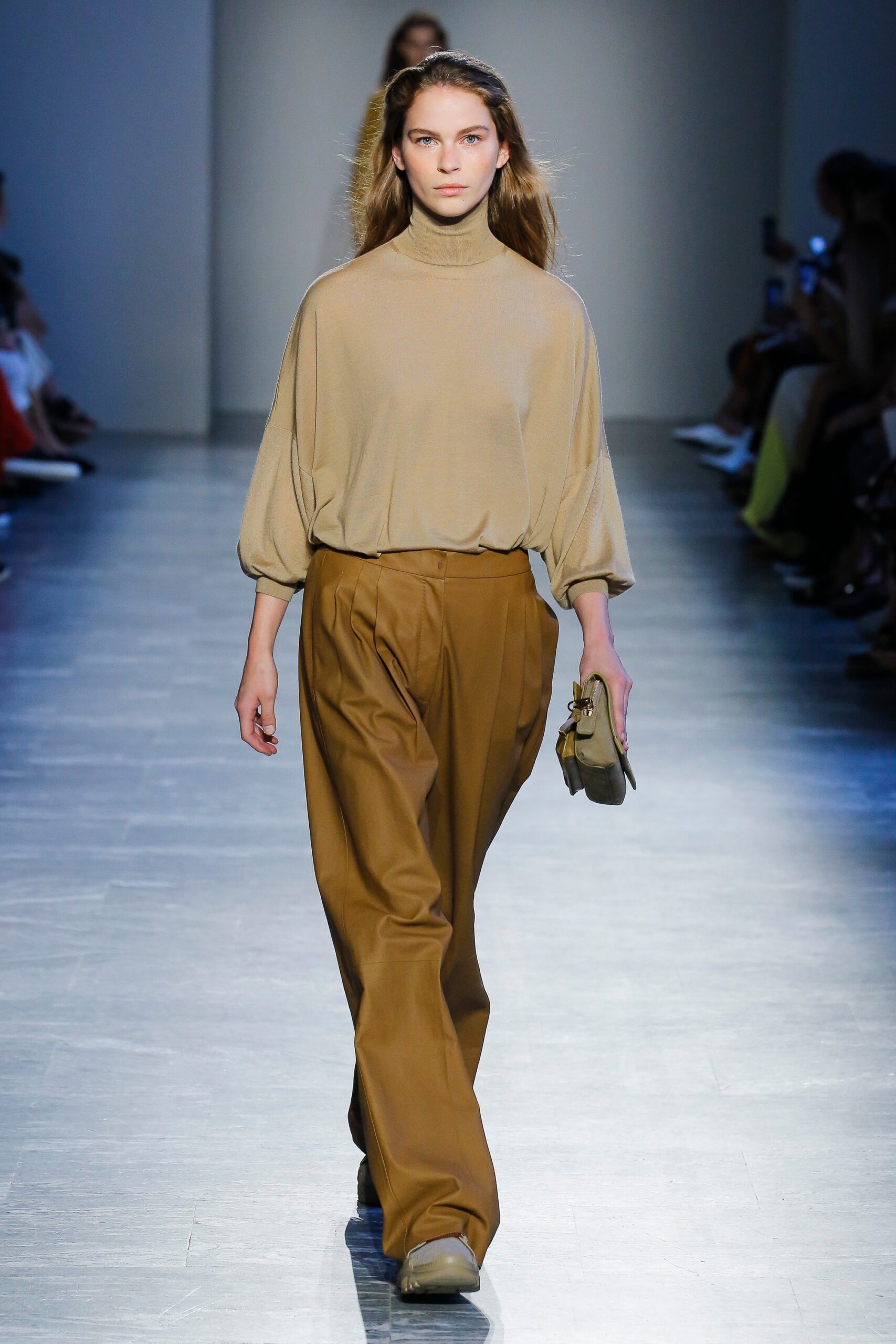 brown cotton tailored pleated pants