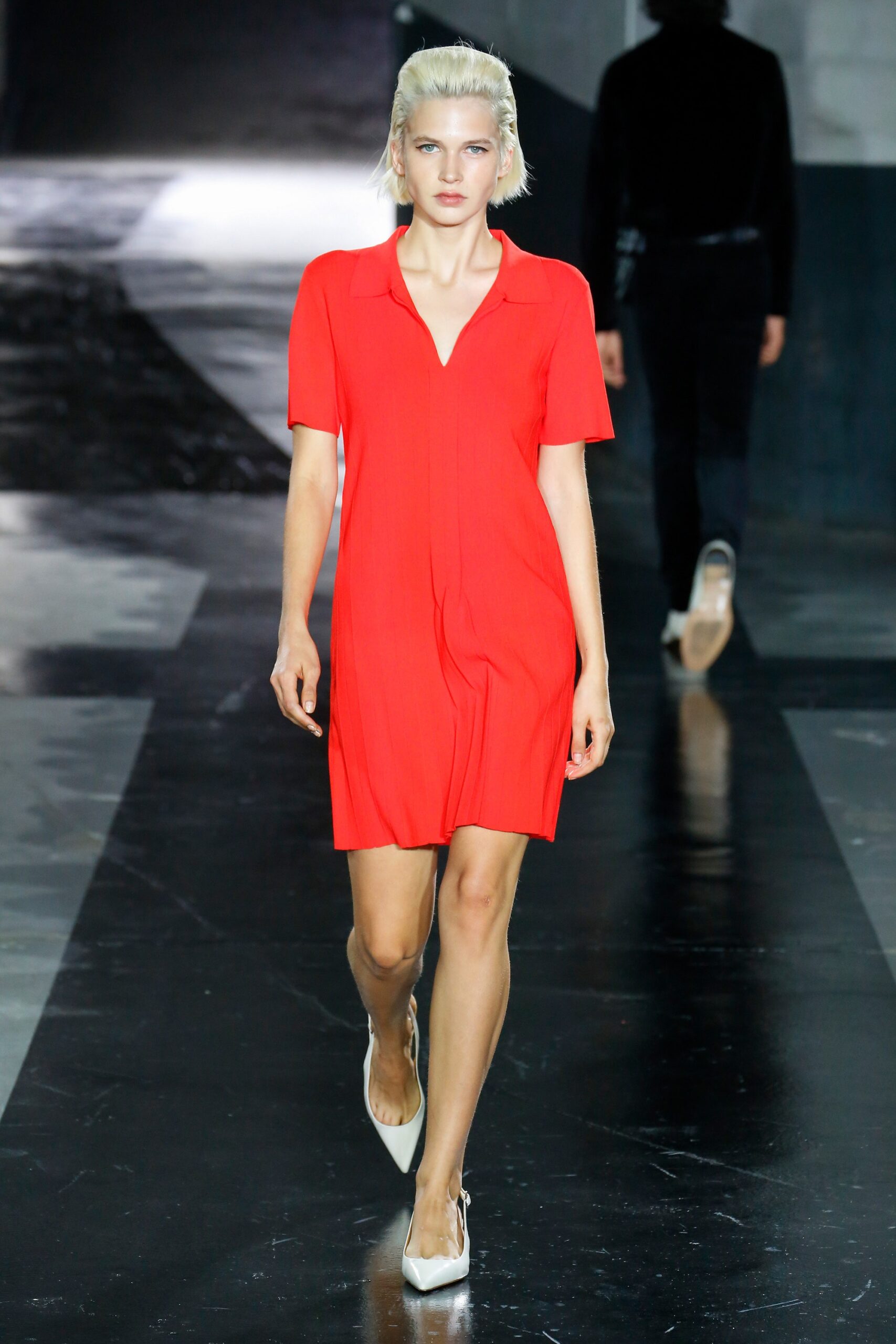 fitted red collared dress
