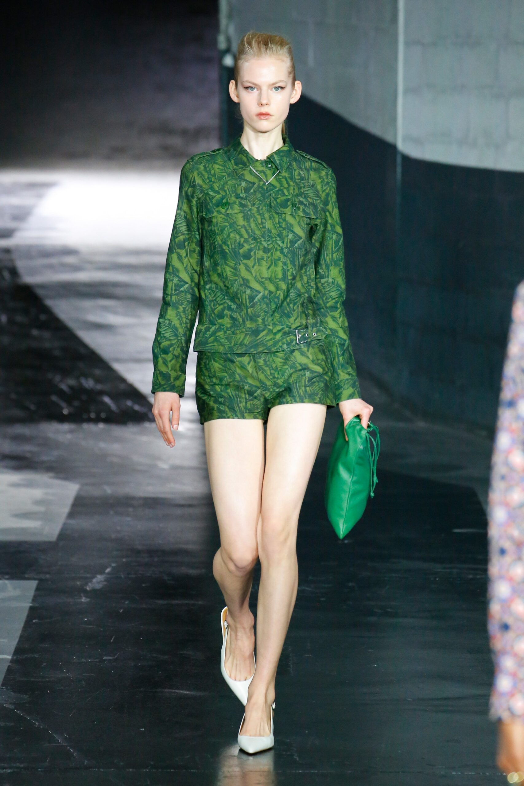 green printed shirt and shorts