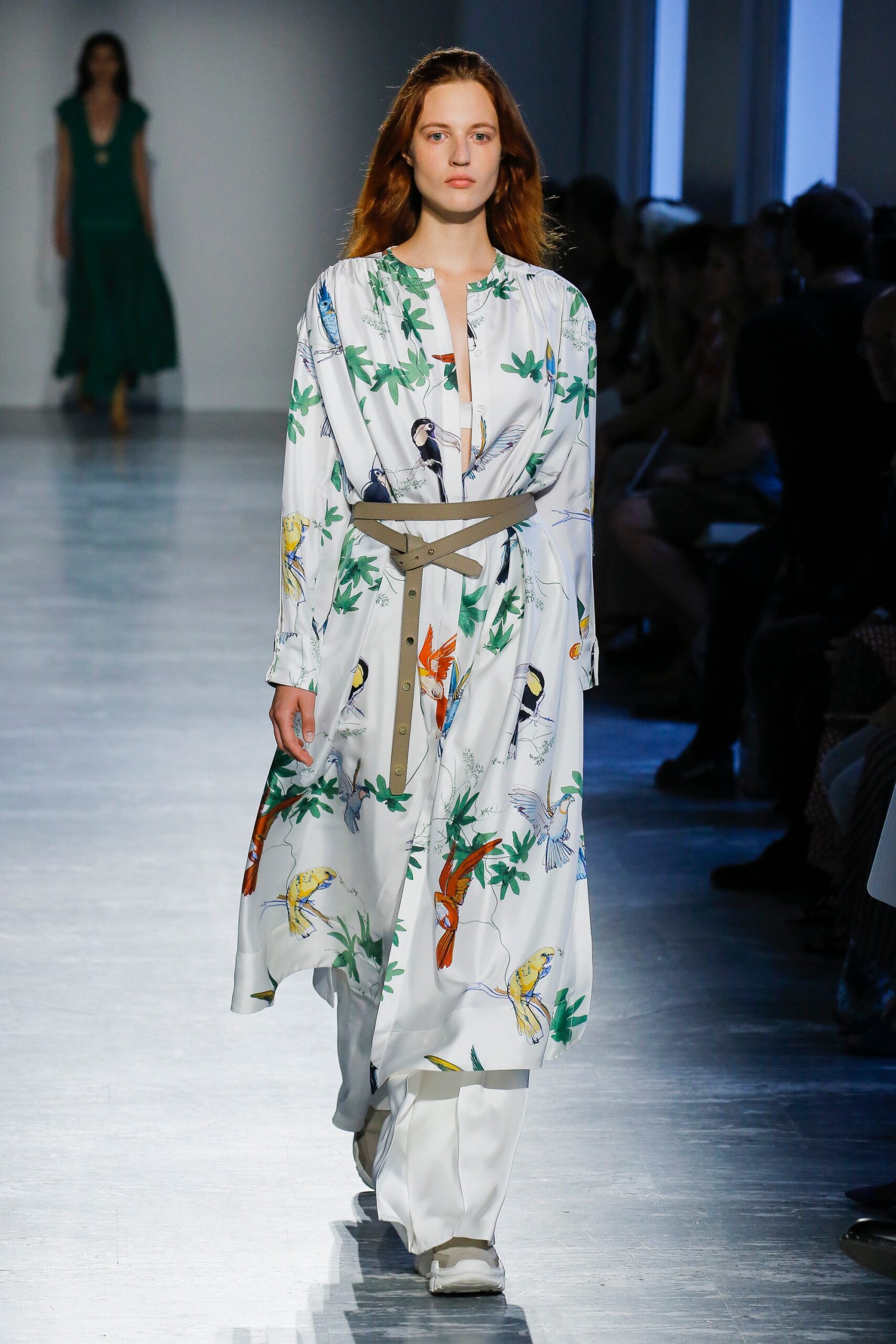 white multi-printed midi dress