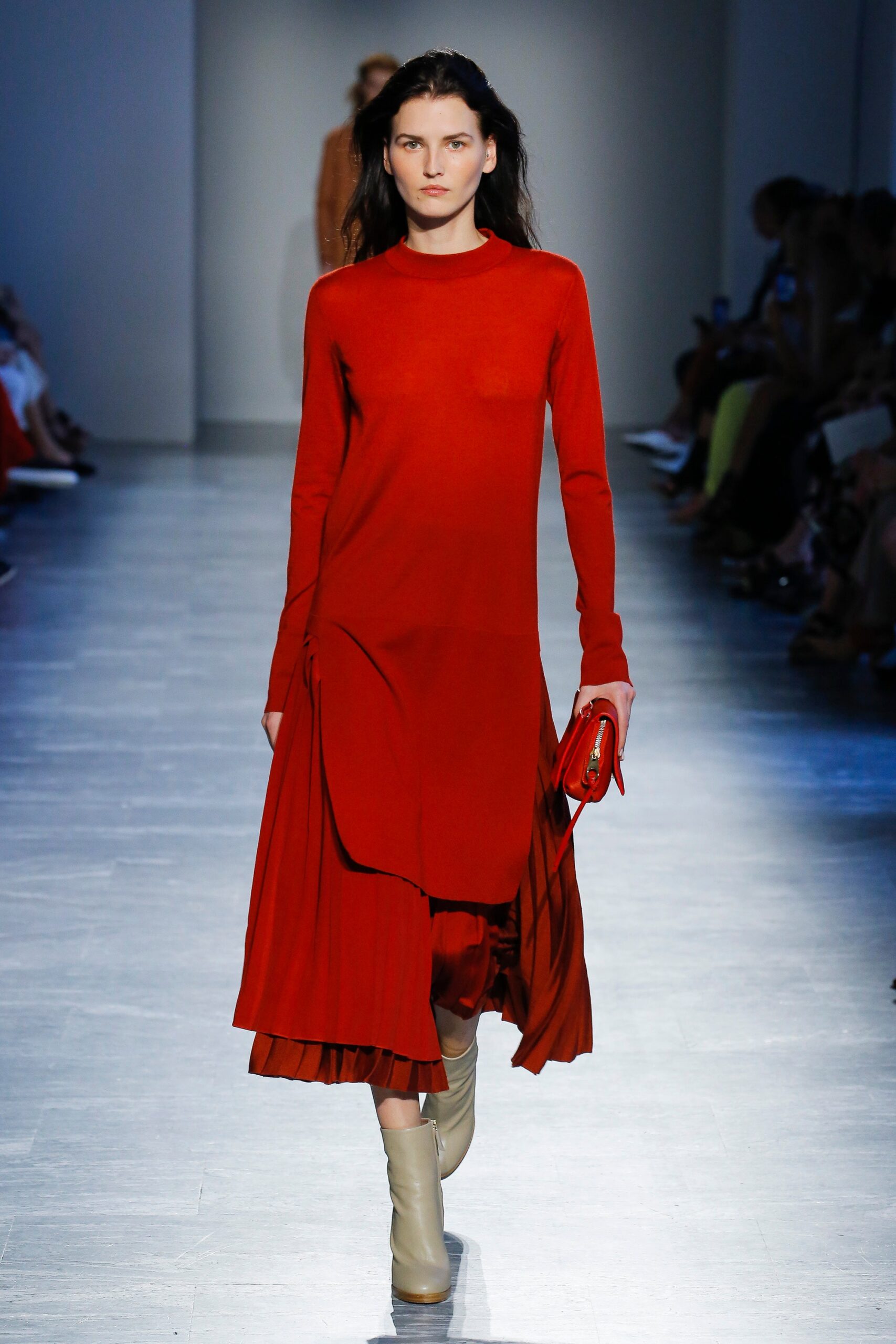 red silk midi dress
