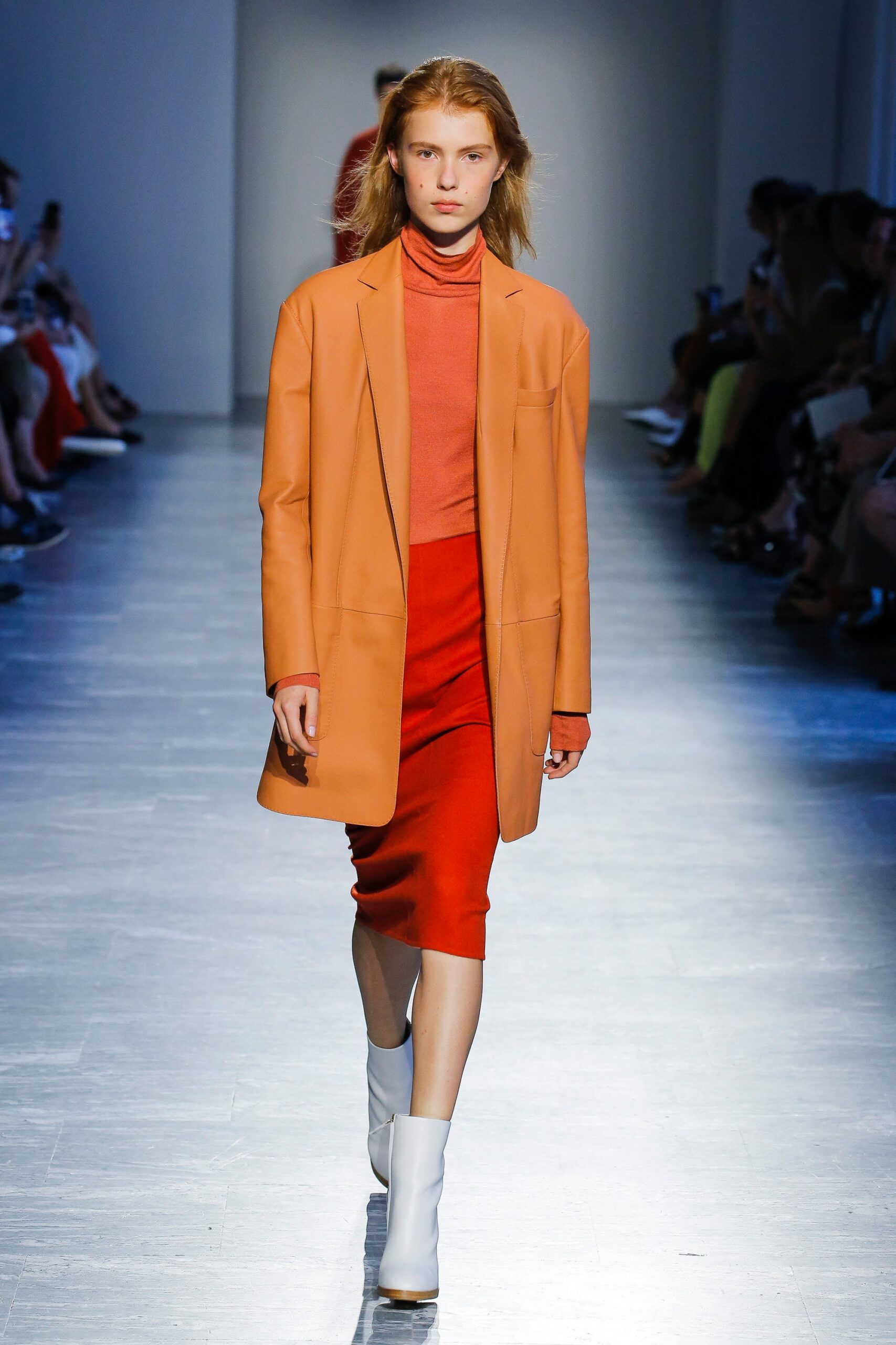 orange cotton long-sleeve collared tailored buttoned blazer