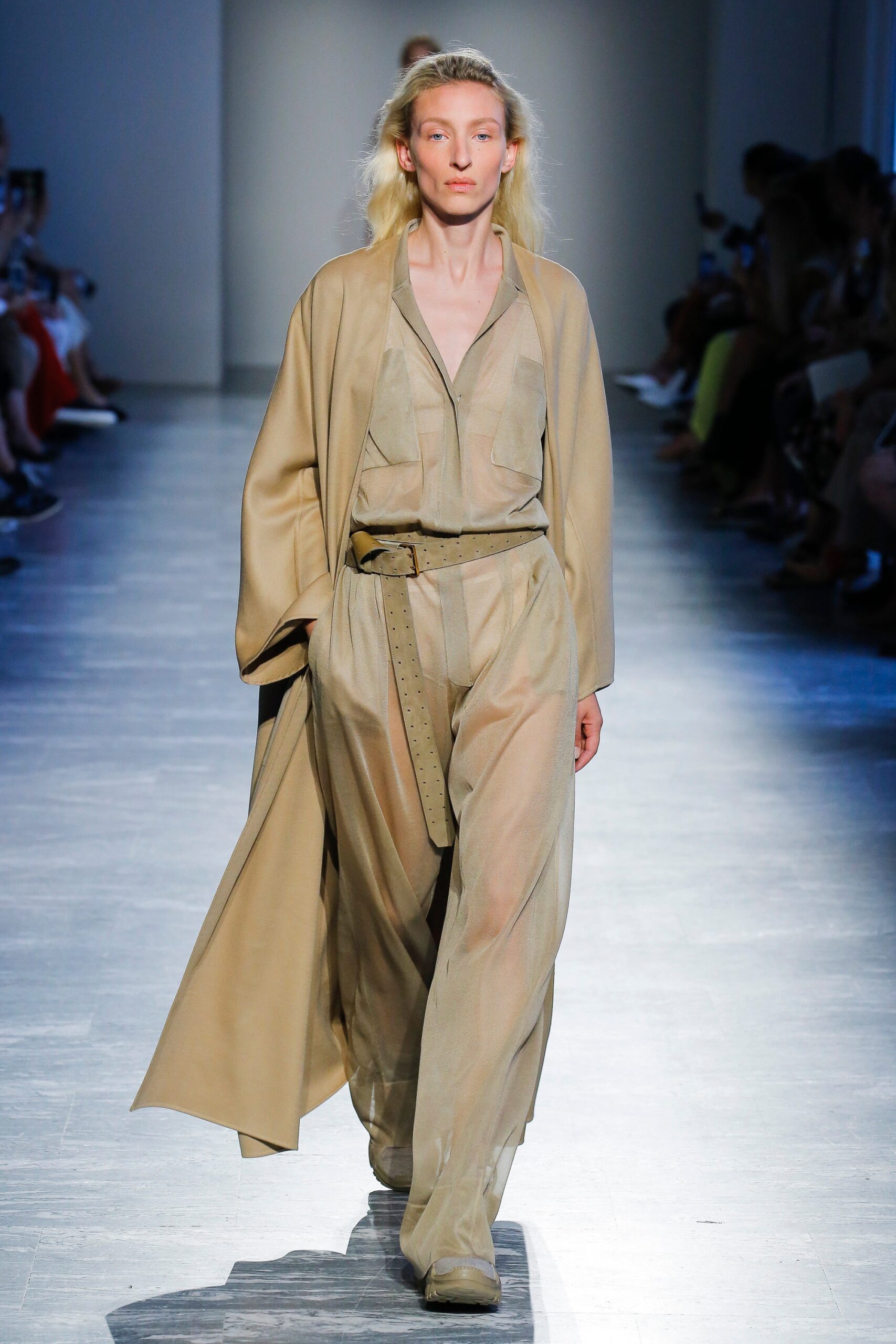 beige silk long-sleeve relaxed draped flowing jacket