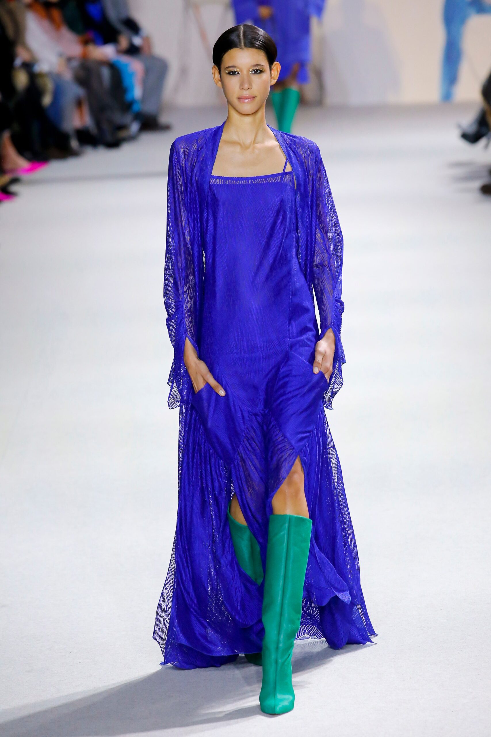 purple chiffon sleeveless v-neck relaxed layered pockets dress