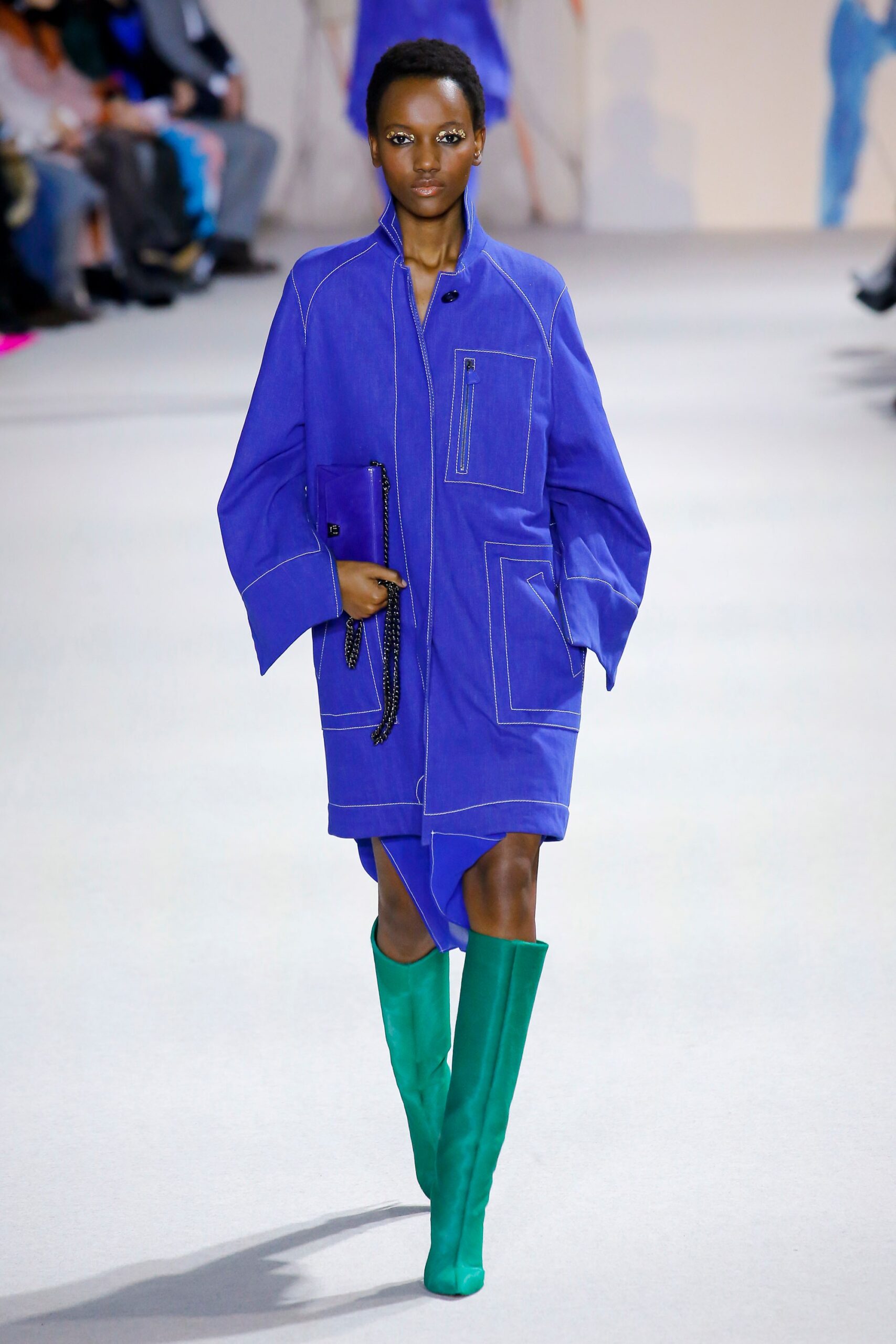 blue denim long-sleeve collared oversized pockets coat
